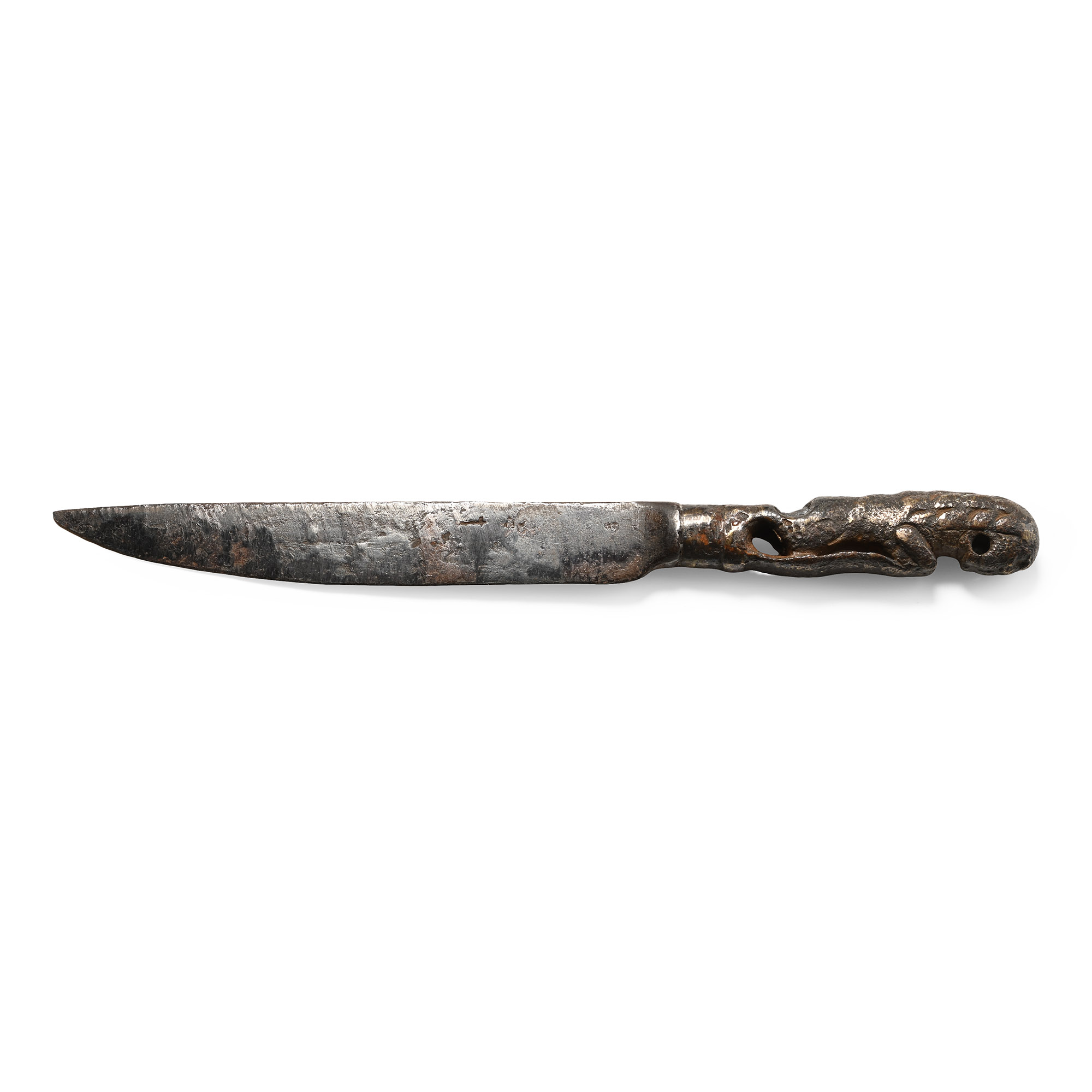 Medieval Iron Knife with Bronze Lion Handle
