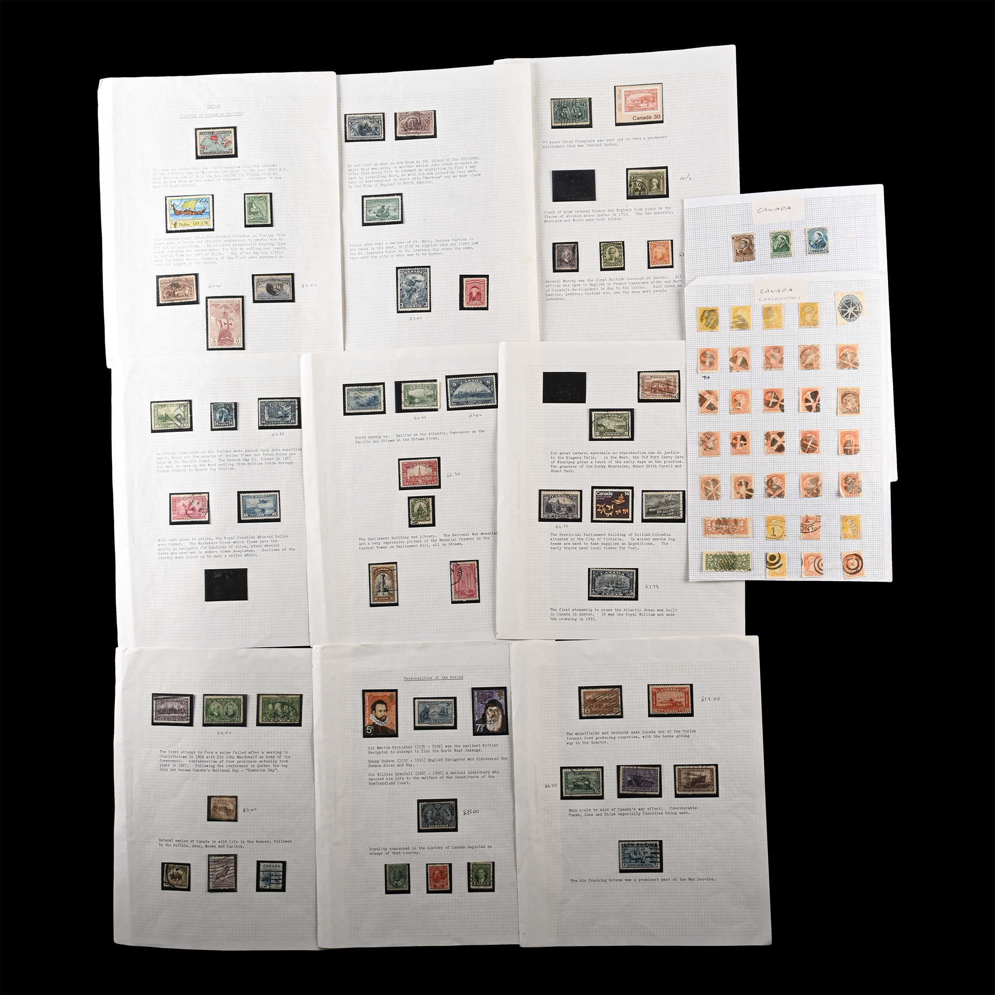 CANADA - History in Stamps Album Page Group