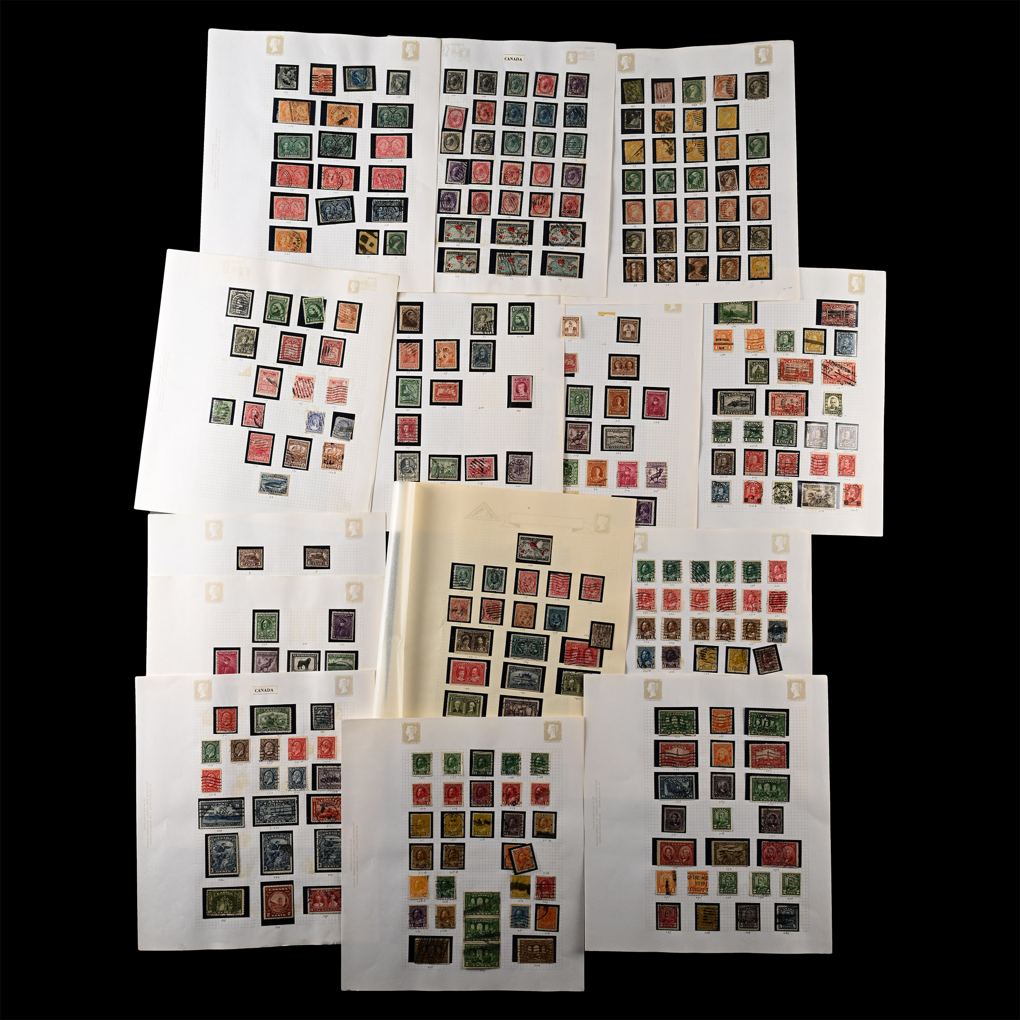 Mixed Group of Canadian Stamps Including Newfoundland on Album Leaves