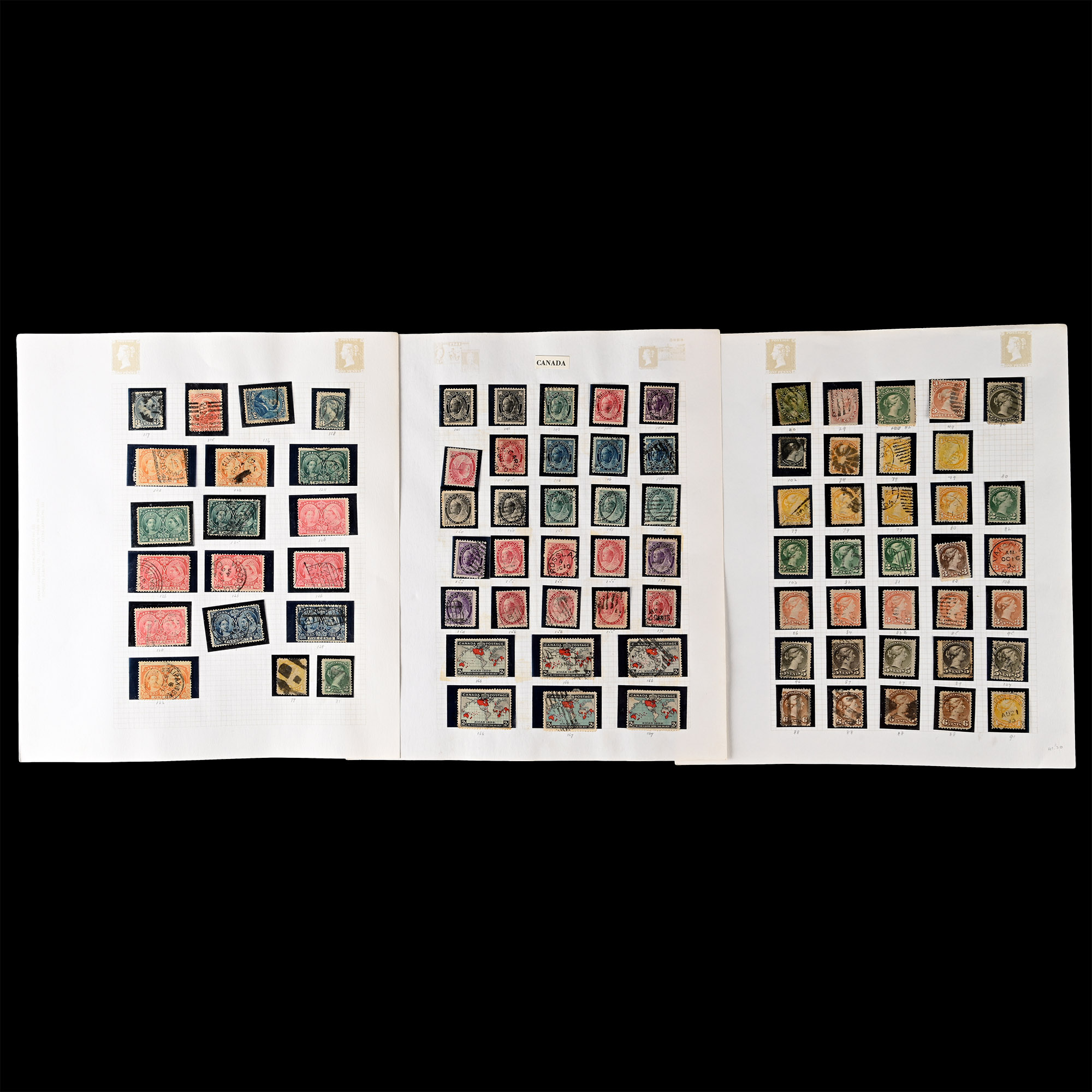 Mixed Group of Canadian Stamps Including Newfoundland on Album Leaves