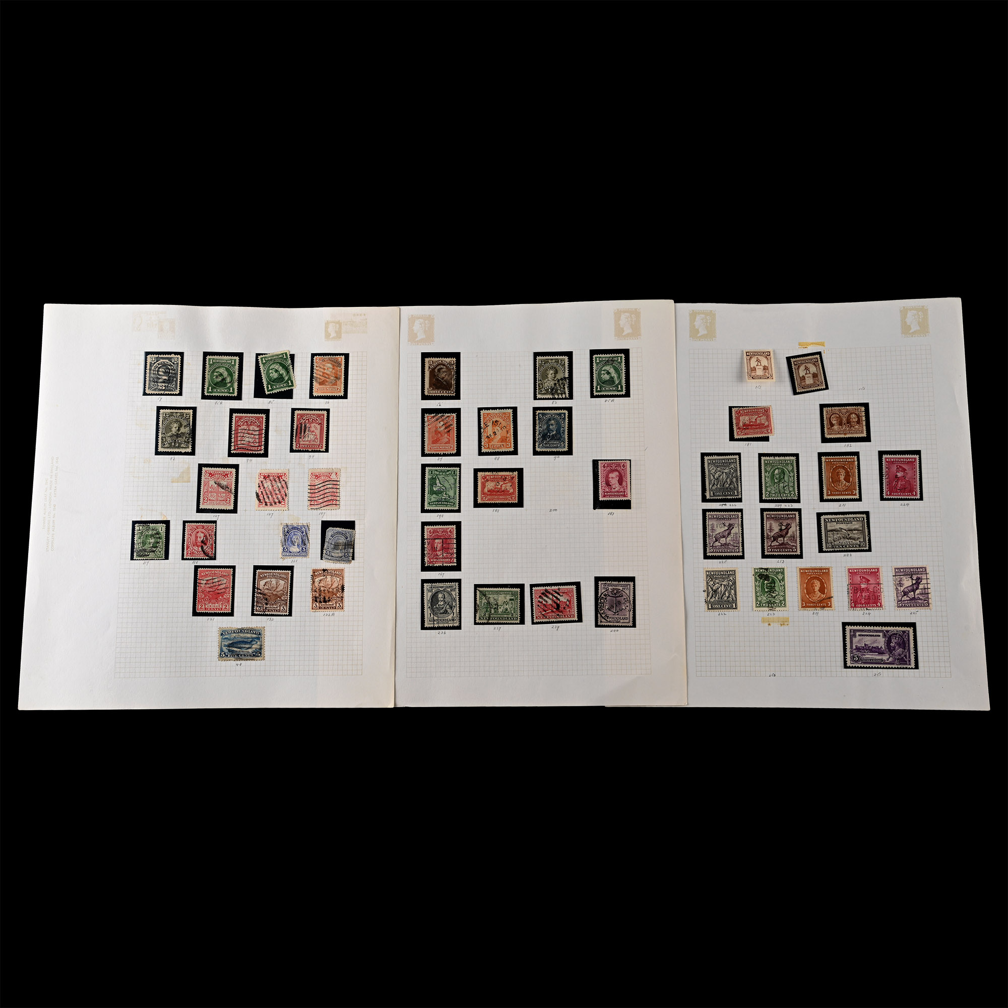 Mixed Group of Canadian Stamps Including Newfoundland on Album Leaves