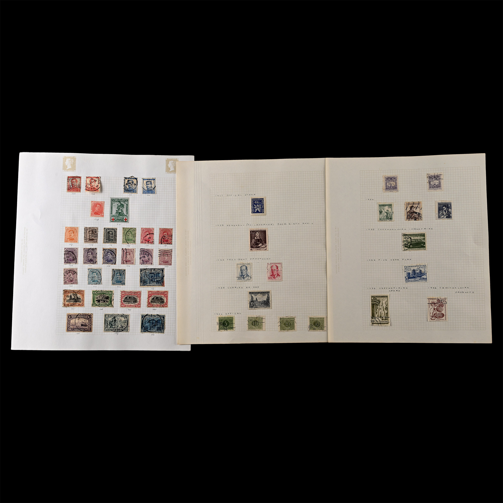 Mixed Group of Stamps From Belgium & Czechoslovakia on Album Leaves