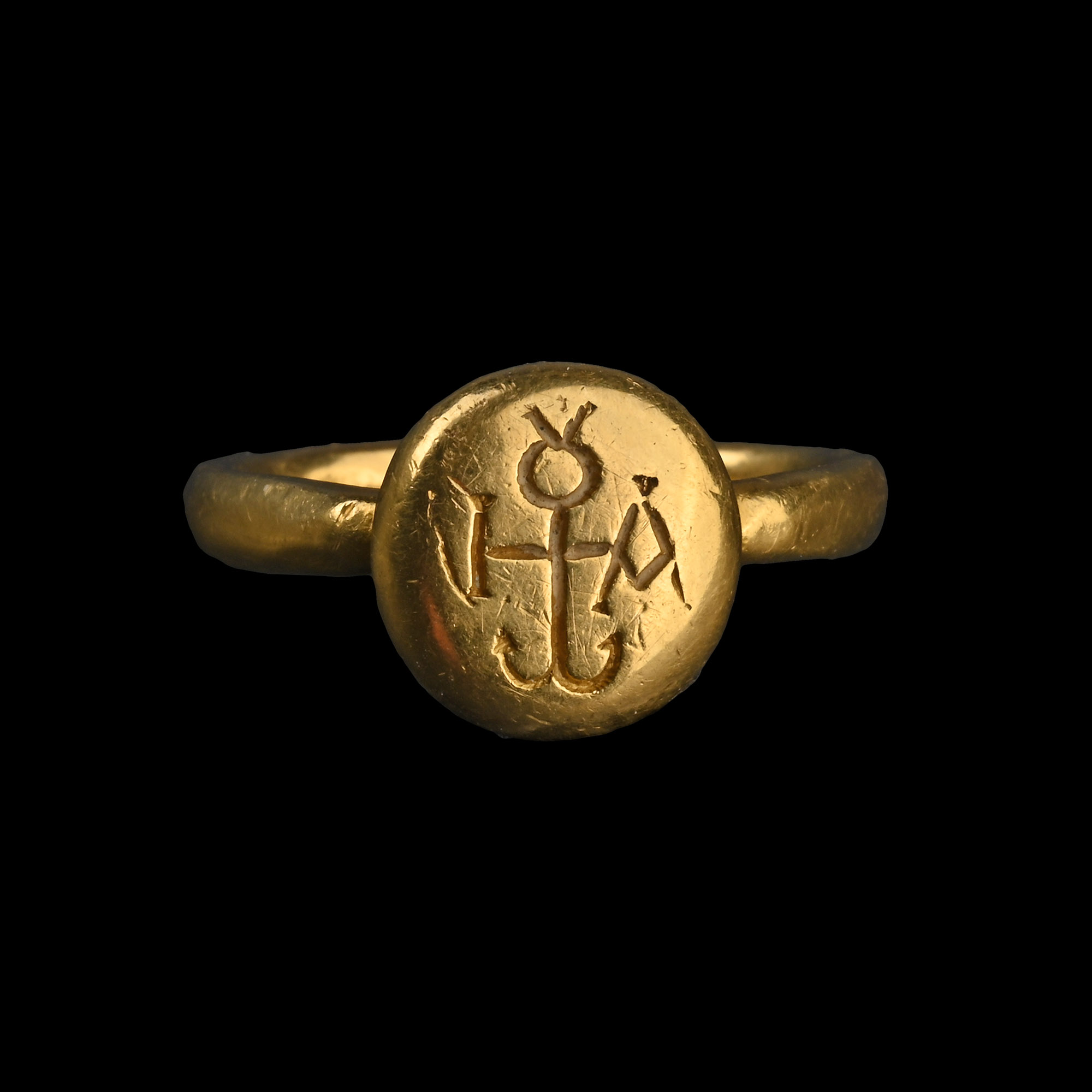 Heavy Byzantine Gold Ring with Monogram