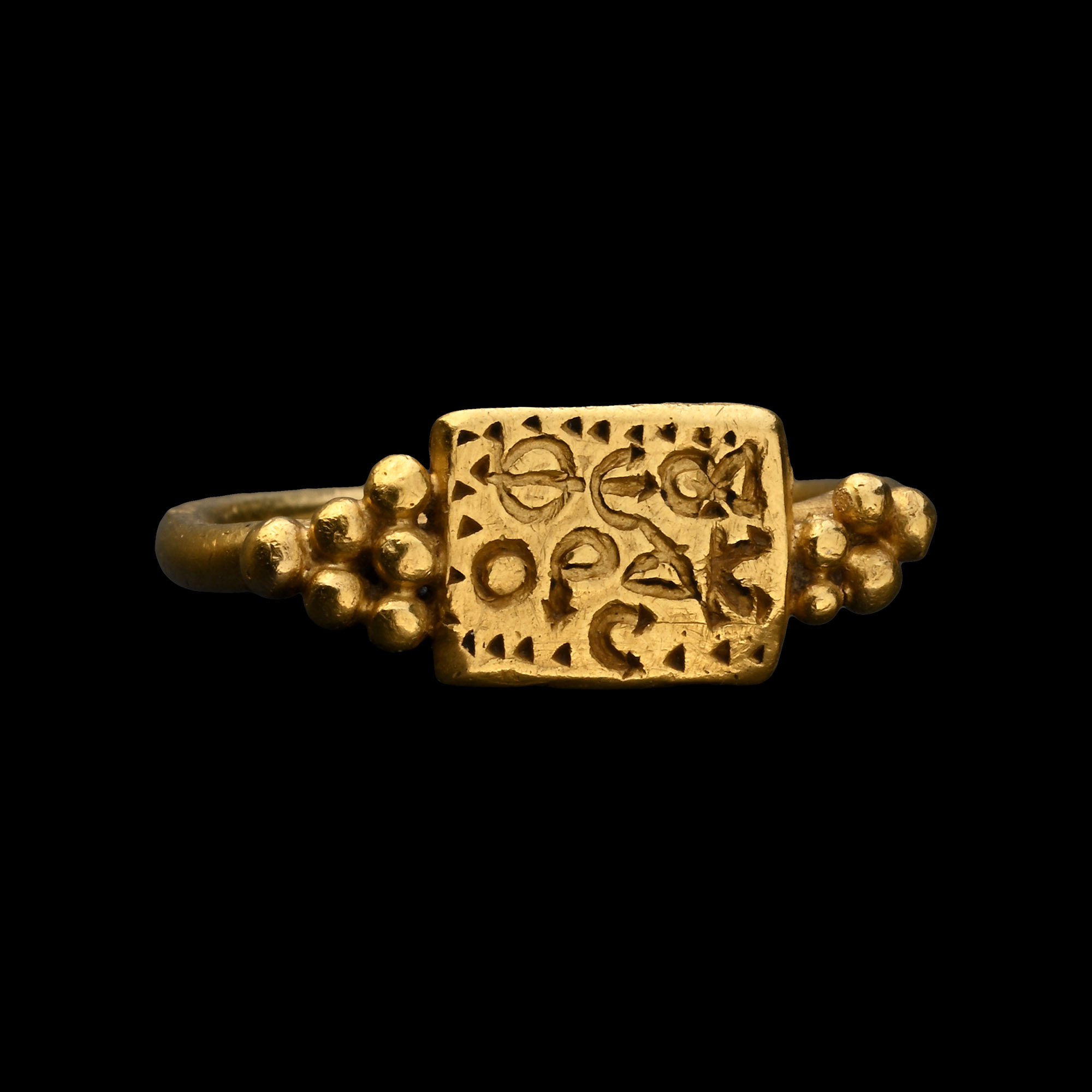 Byzantine Gold Ring with Square Bezel and Inscription