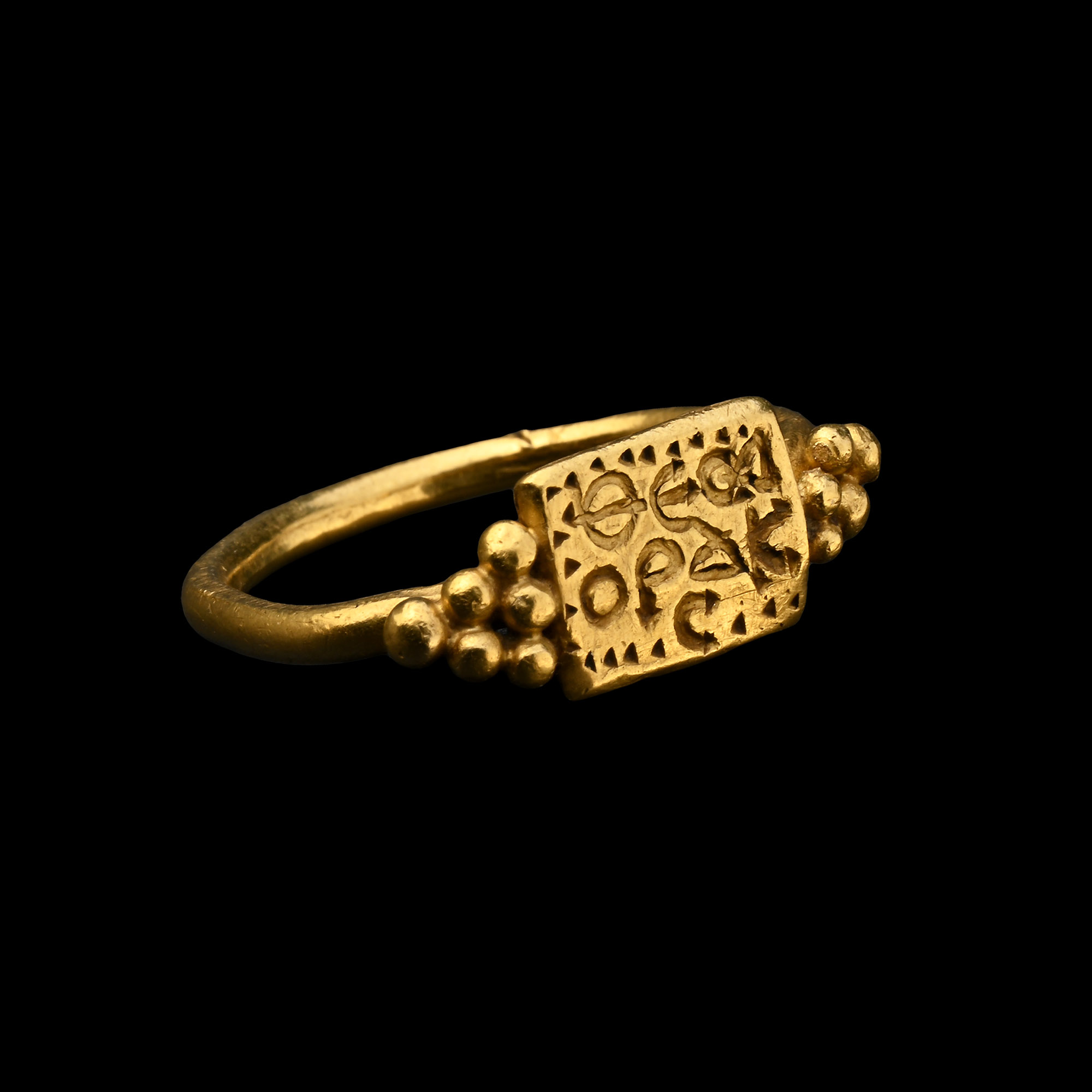 Byzantine Gold Ring with Square Bezel and Inscription