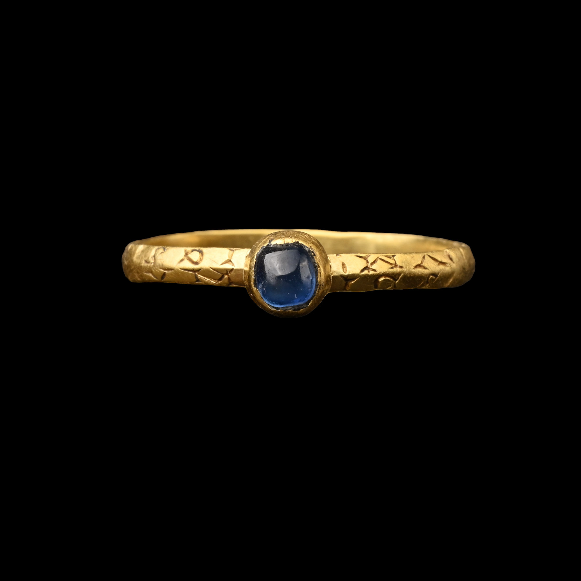 Medieval Gold Ring with Sapphire and Inscription
