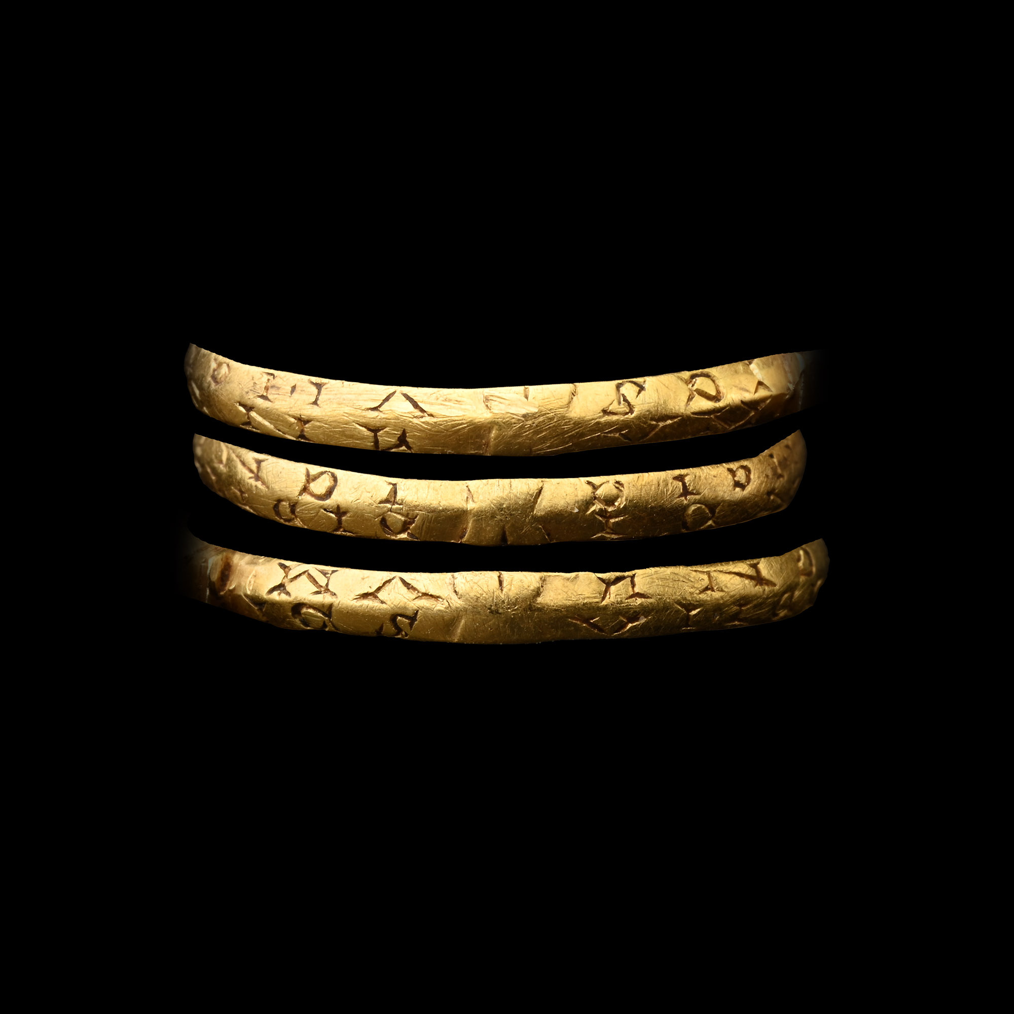 Medieval Gold Ring with Sapphire and Inscription