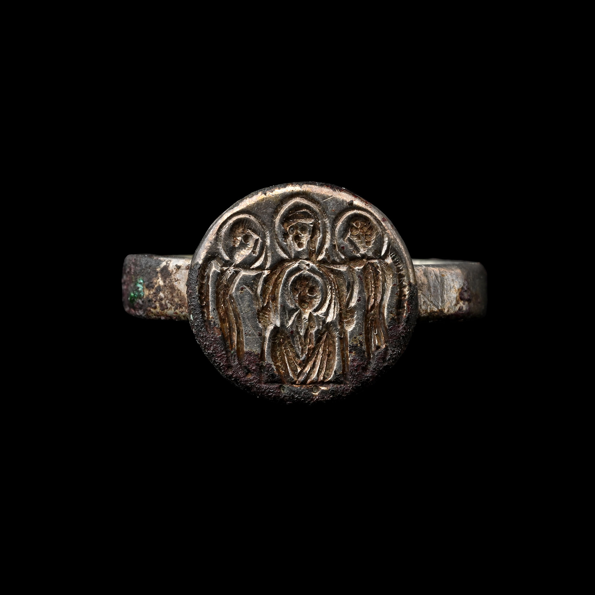 Byzantine Bronze Ring with Christ Scene