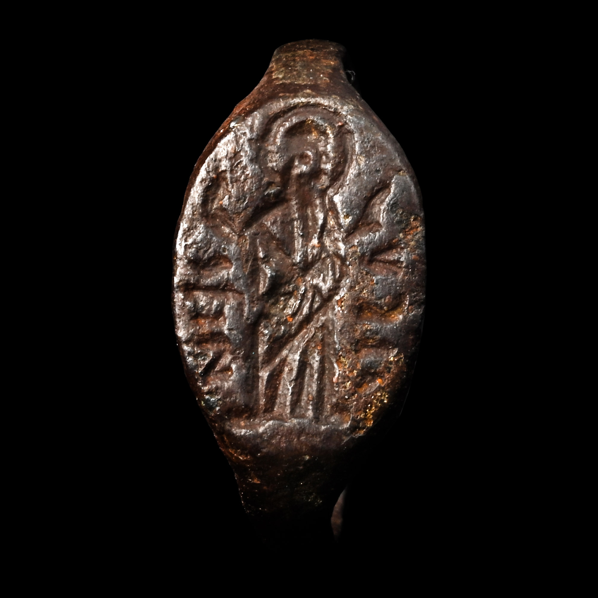 Byzantine Bronze Ring with Christ and Inscription