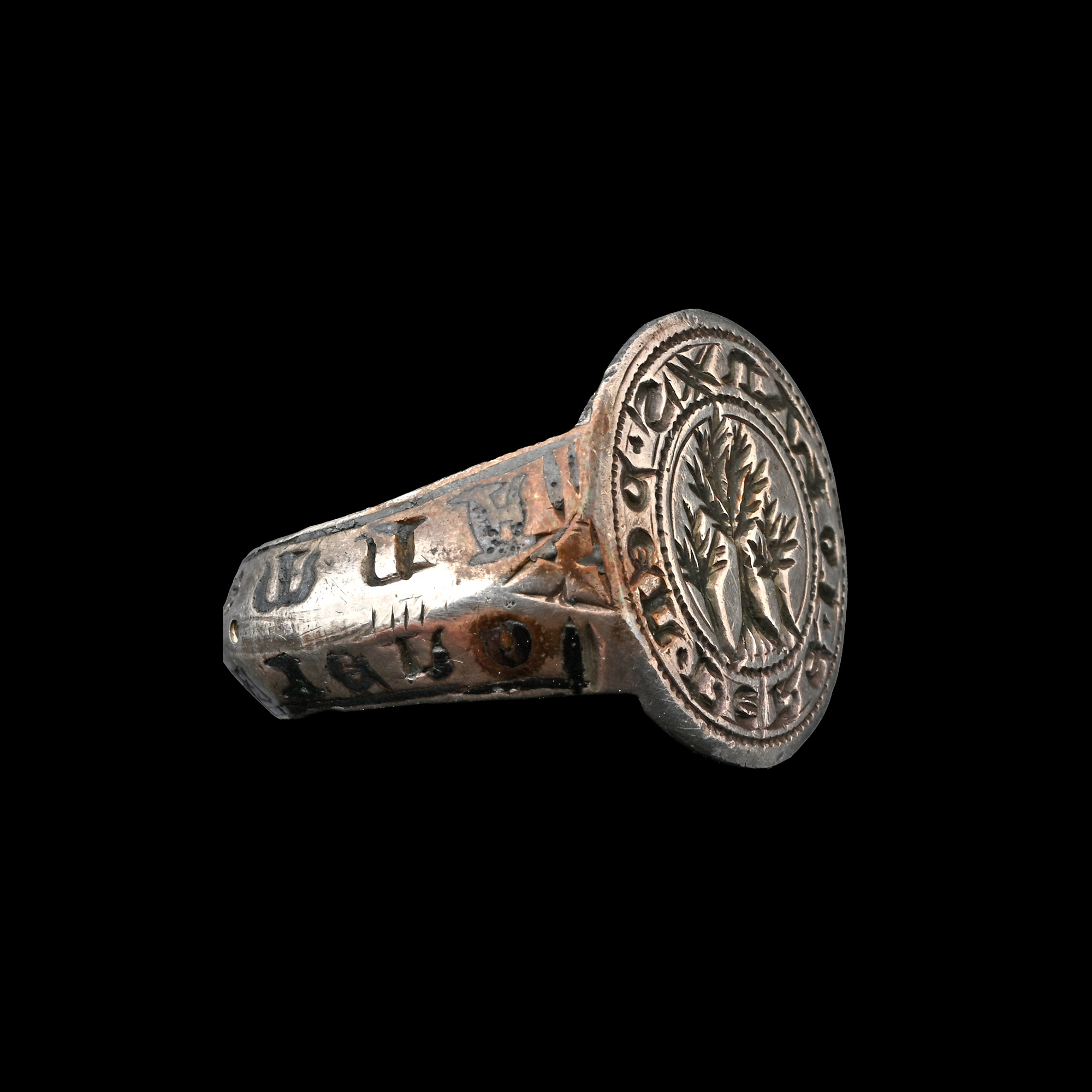 Large Medieval Silver Signet Ring with Trees