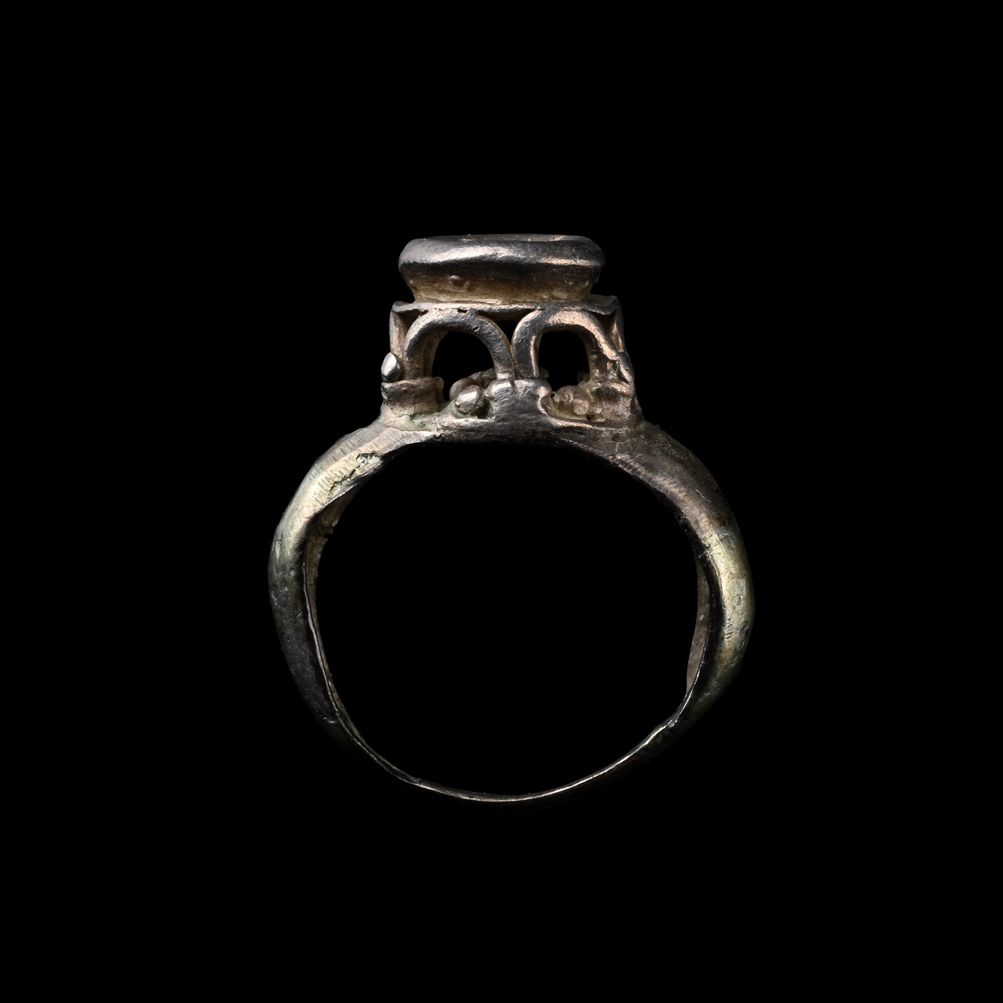 Gothic Silver Ring with Temple Bezel