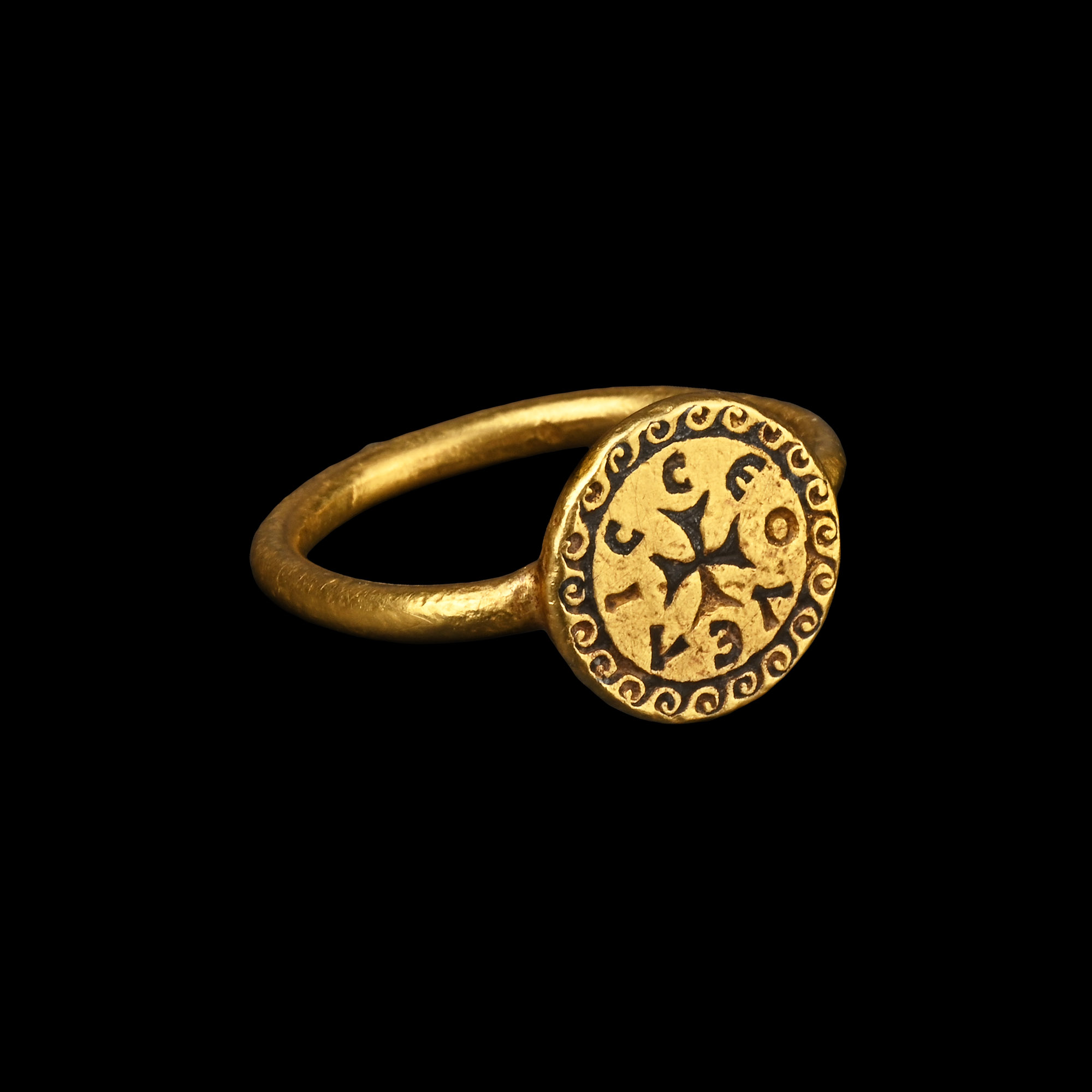 Byzantine Gold Ring with Greek Inscription in Niello