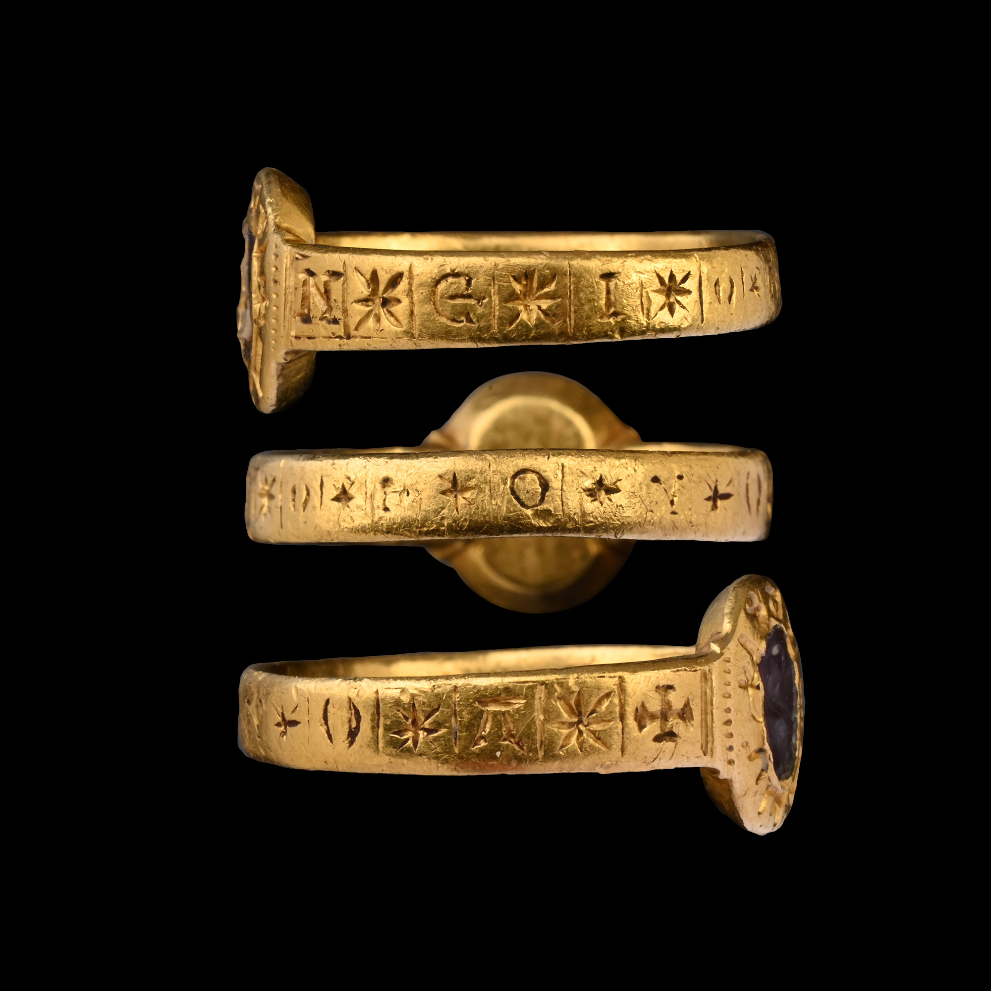 Medieval Gold Ring with Legend and Amethyst Intaglio
