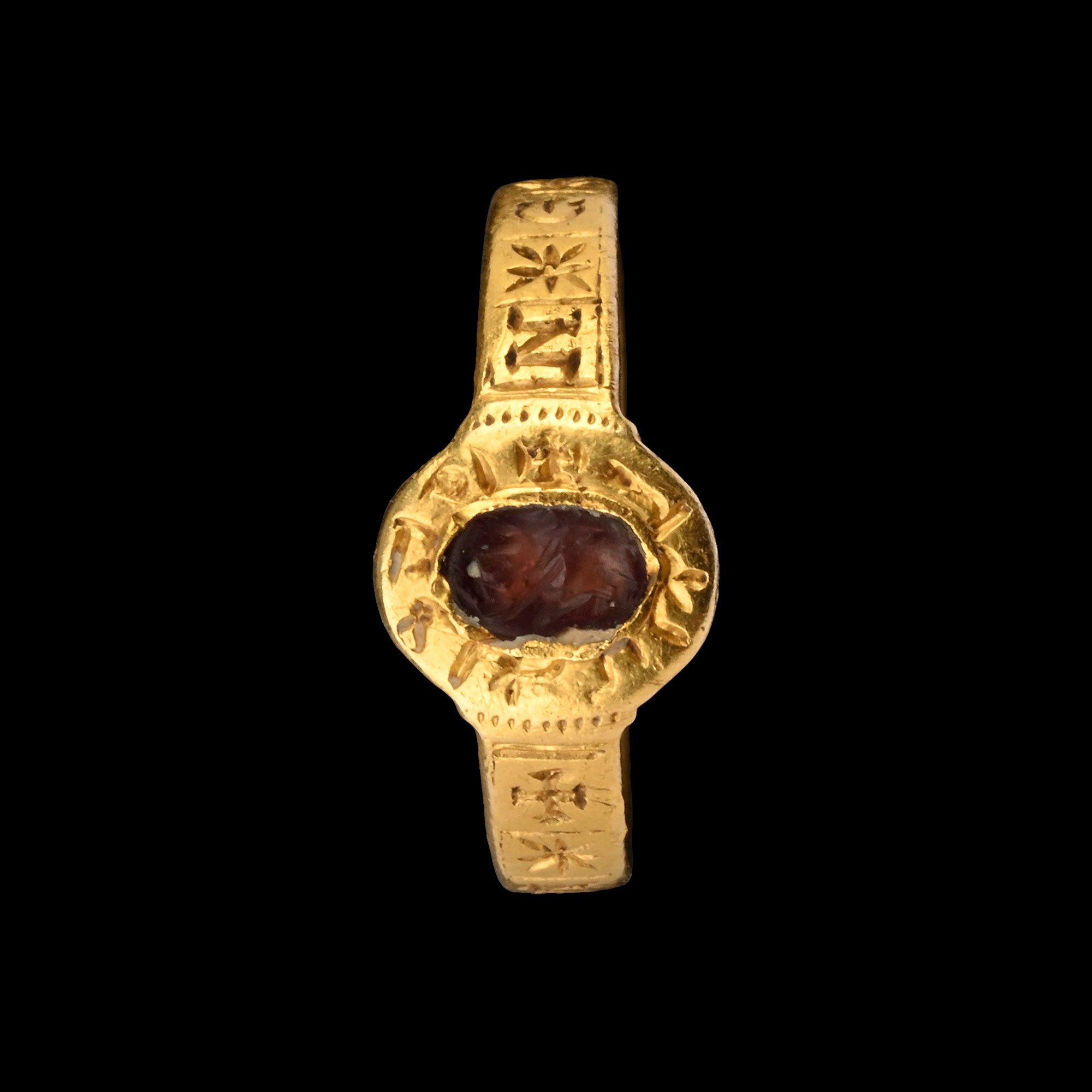 Medieval Gold Ring with Legend and Amethyst Intaglio