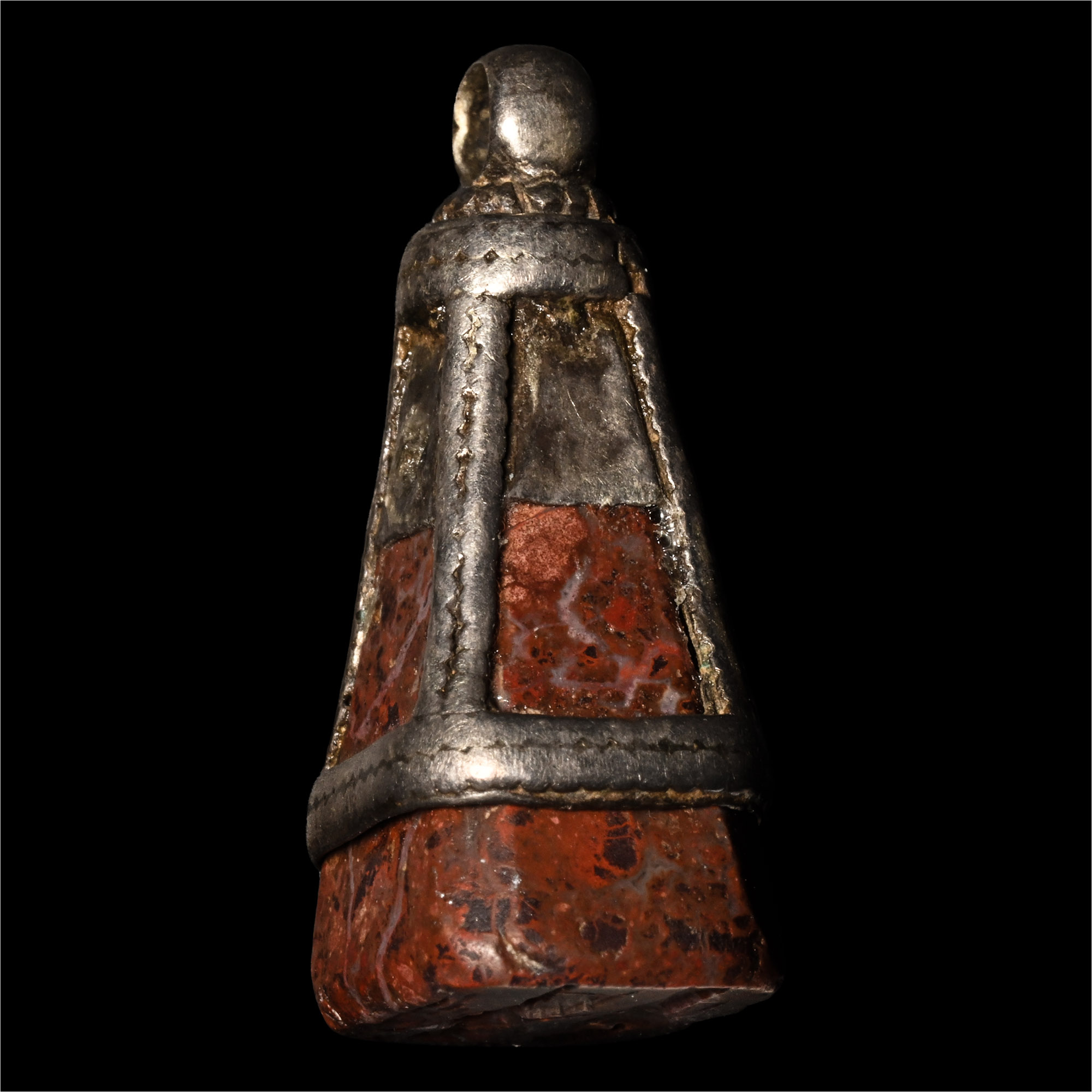 Byzantine Bloodstone Stamp Seal with Silver Mount