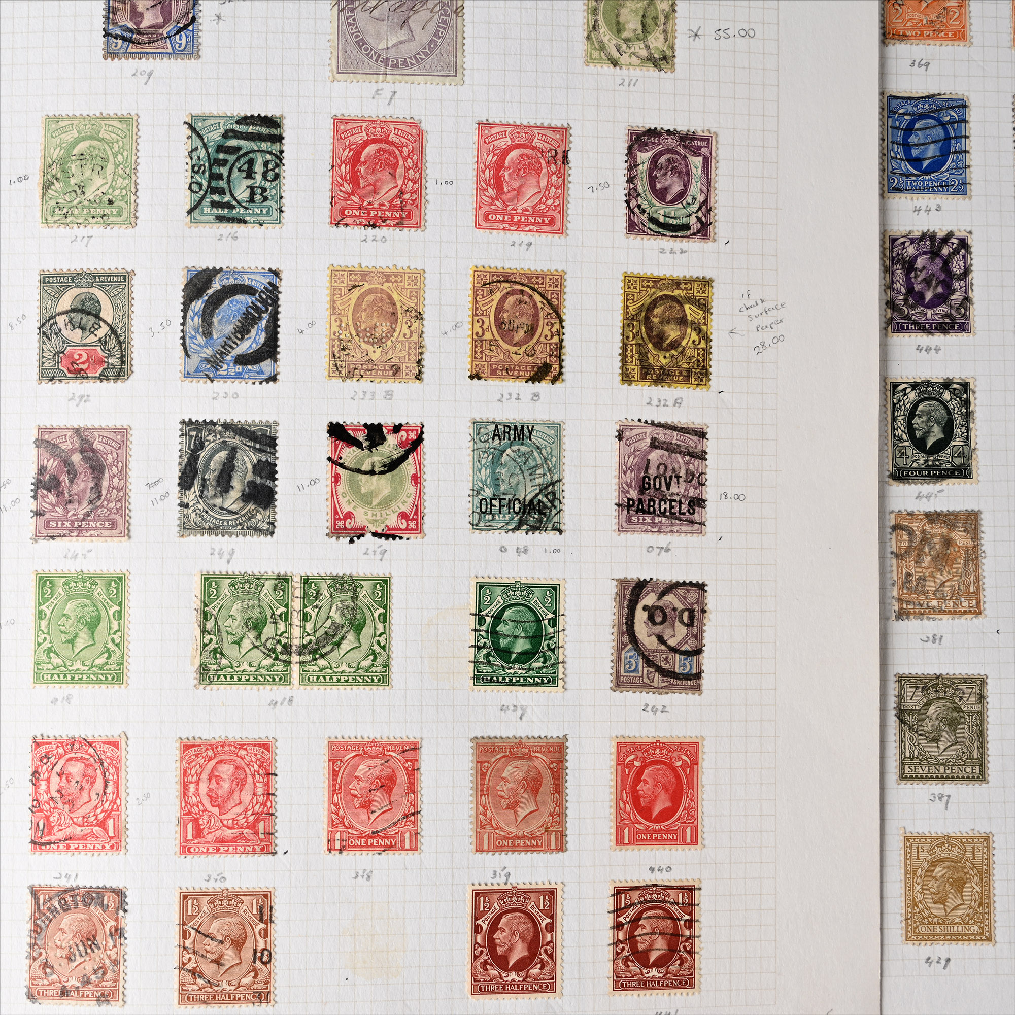 Great Britain Edward VII, George V and George VI Stamp Album Page Collection