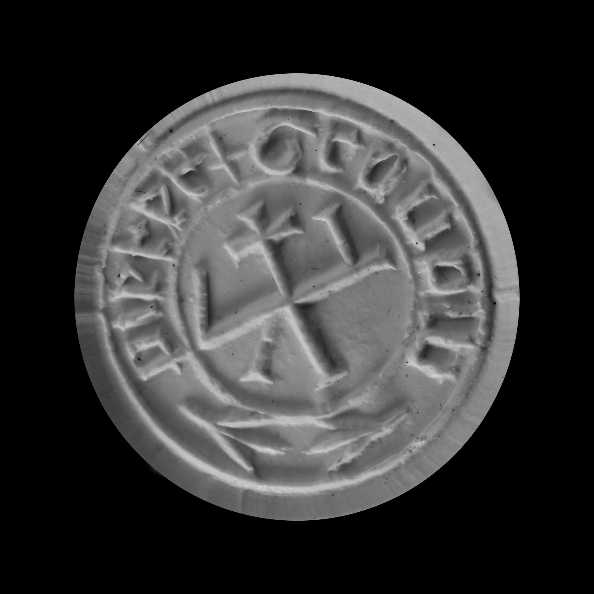 Medieval Bronze Seal Matrix with Monogram and Inscription