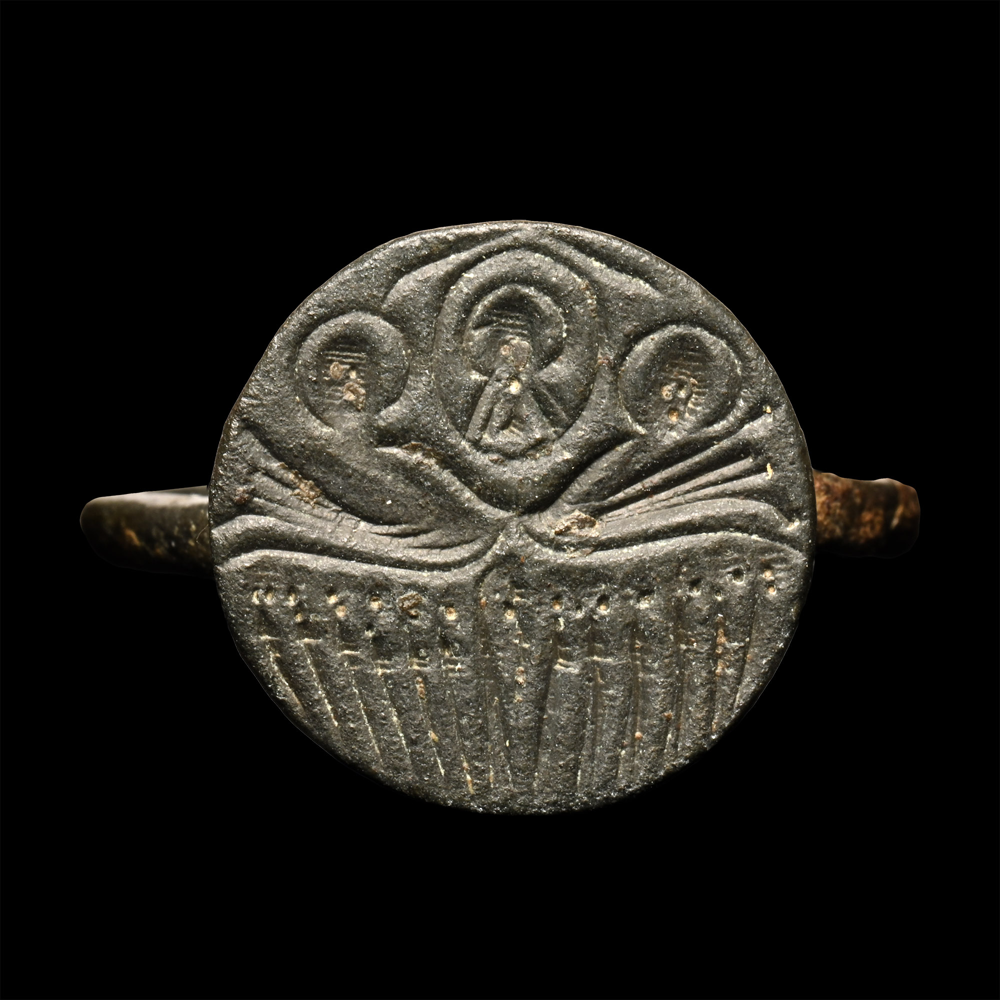 Byzantine Bronze Ring with Religious Scene