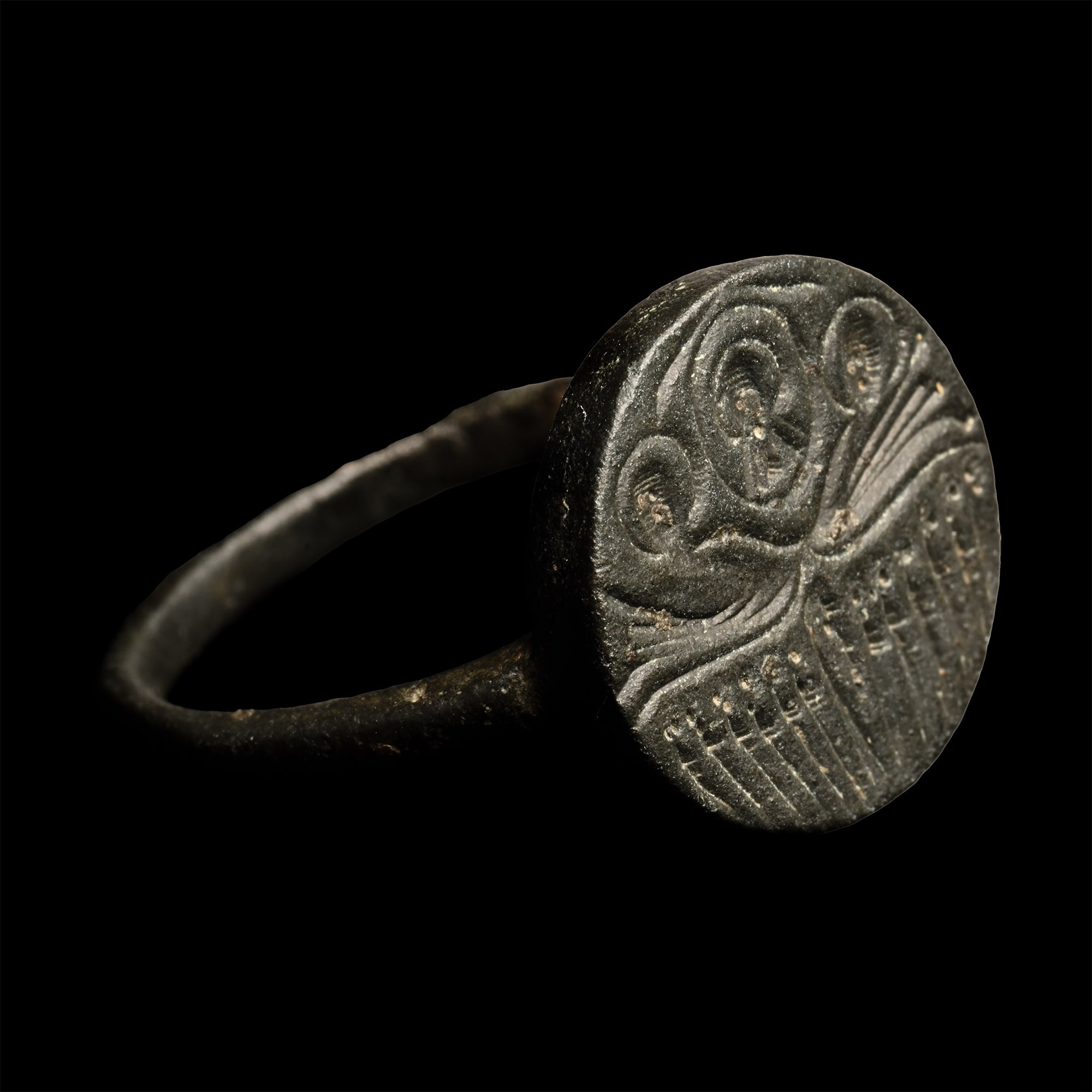 Byzantine Bronze Ring with Religious Scene
