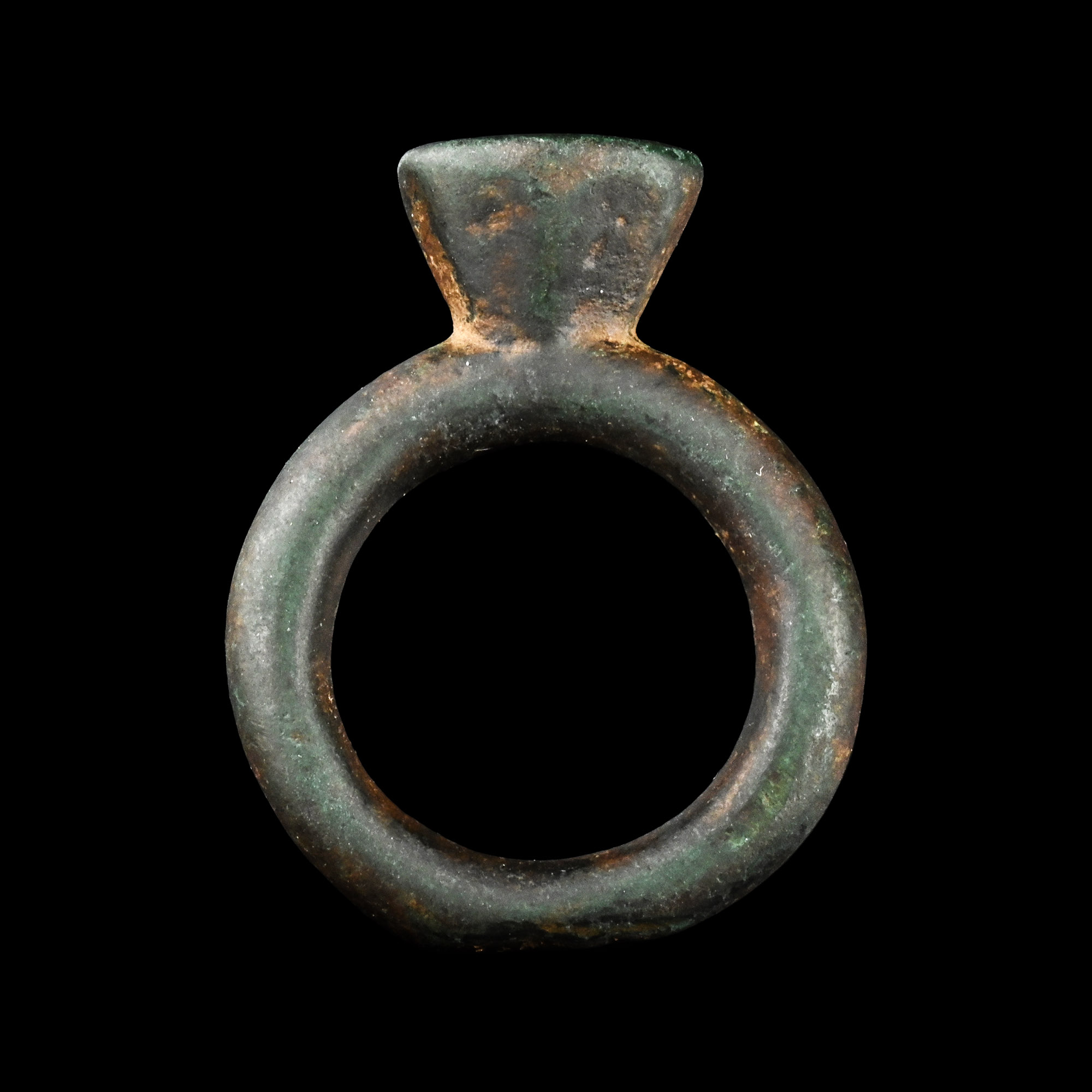 Massive Byzantine Bronze Glove Ring with Religious Inscription