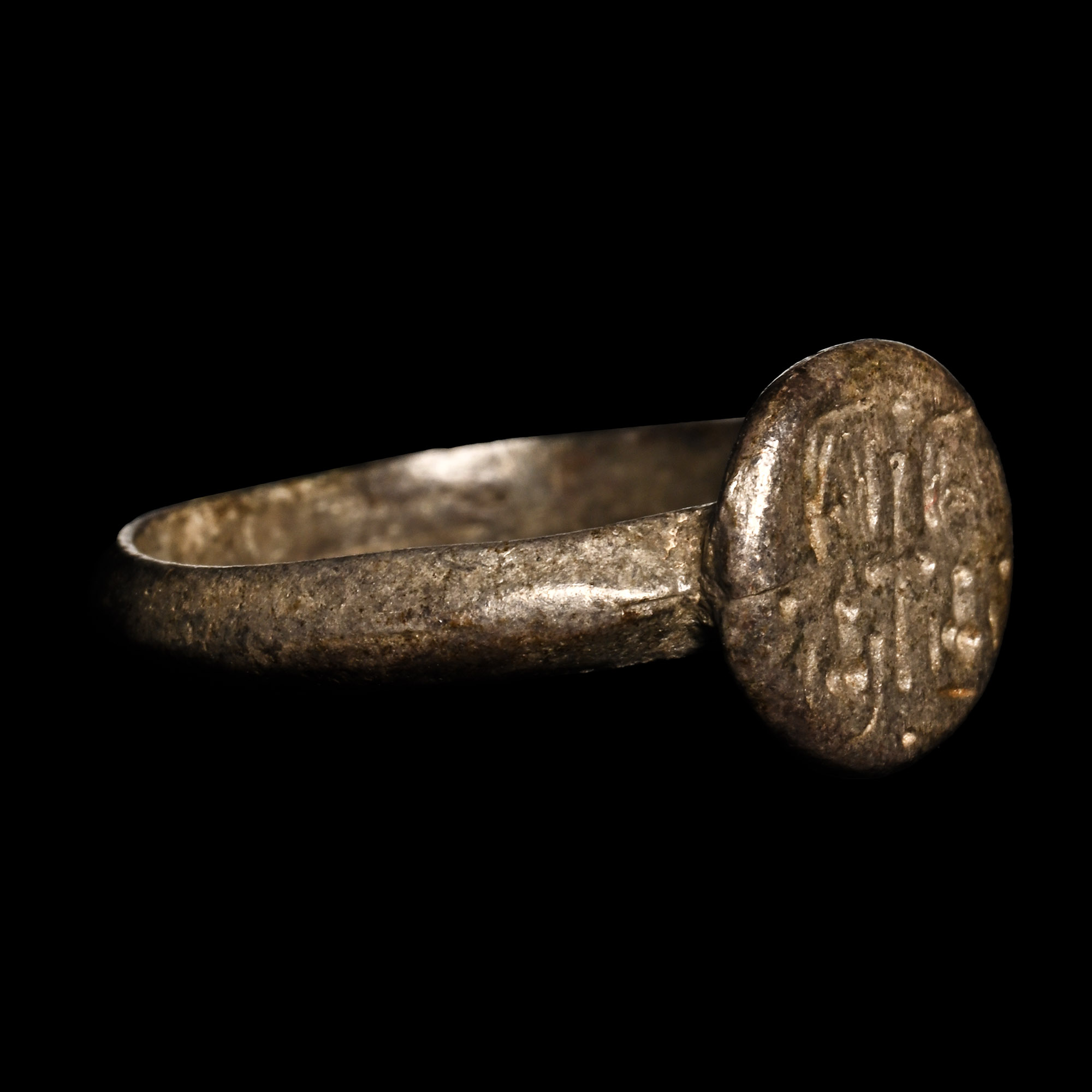 Byzantine Style Silver Ring with Engraved Bezel