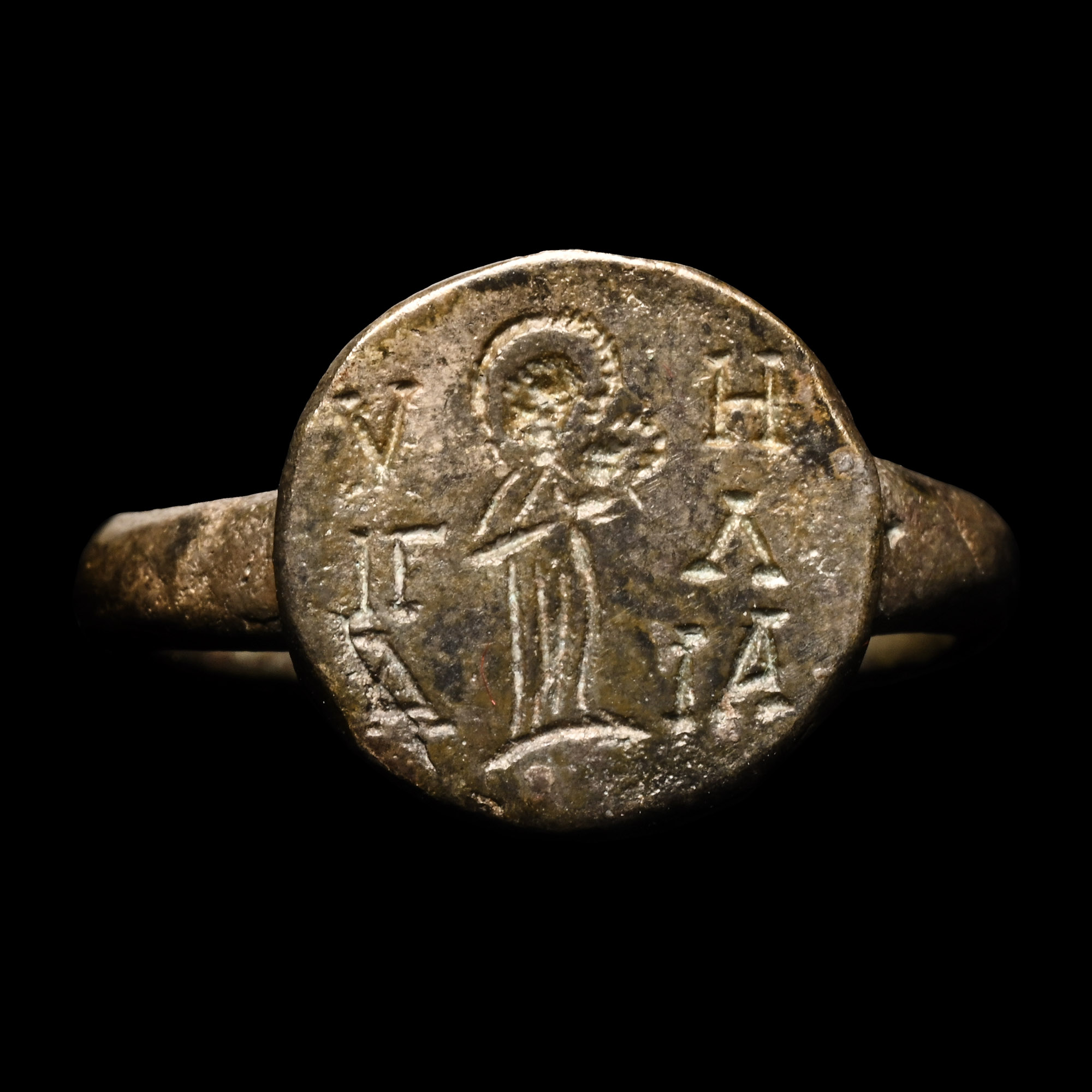 Post Byzantine Silver Ring with Saint