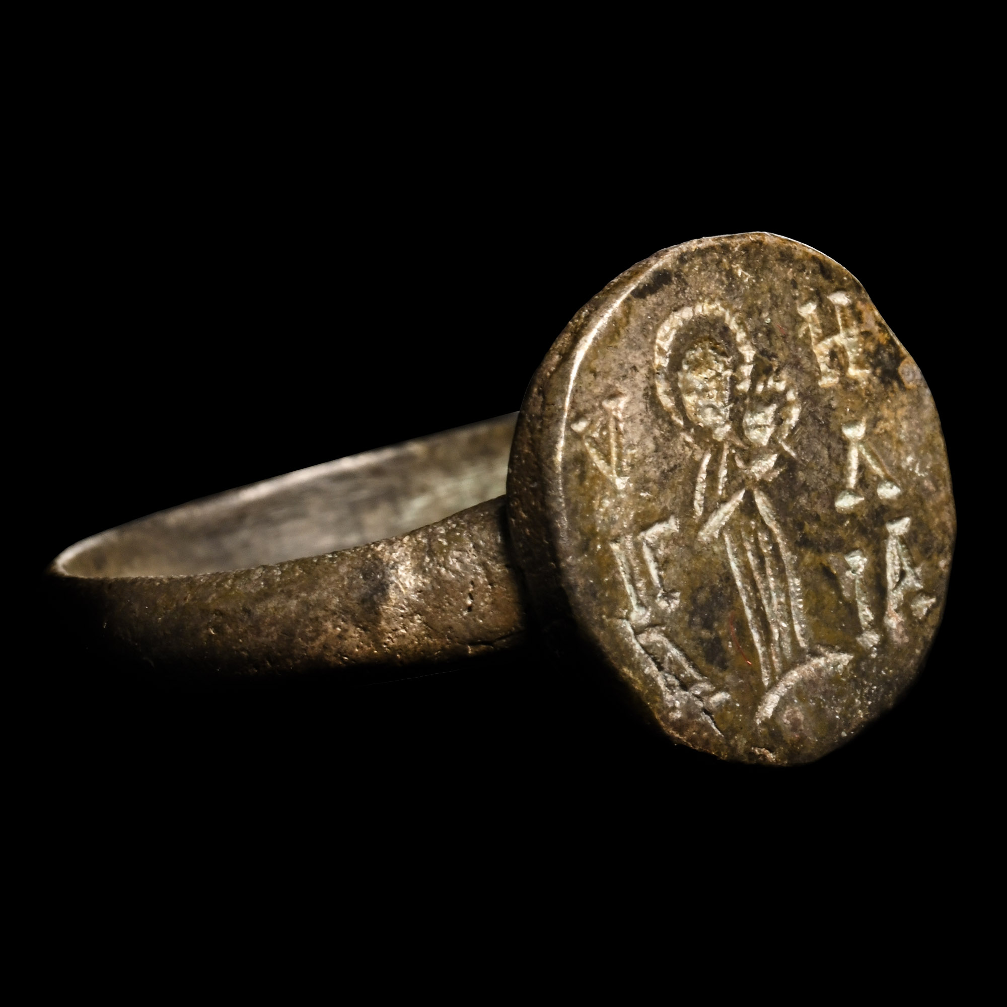 Post Byzantine Silver Ring with Saint