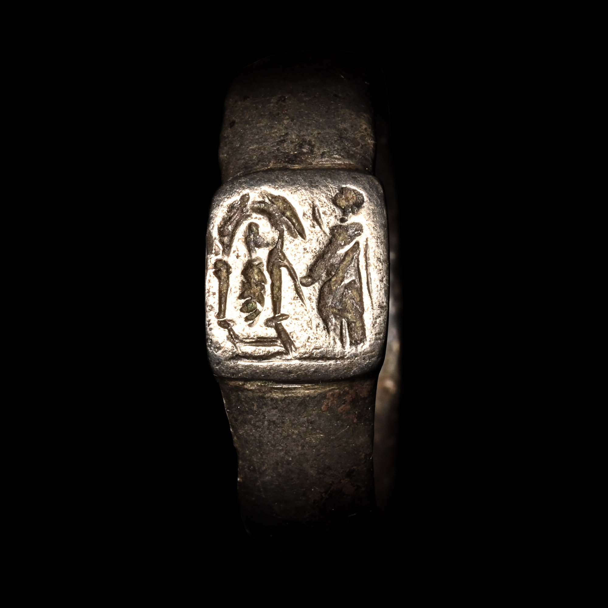 Roman Silver Ring with Priest in Temple