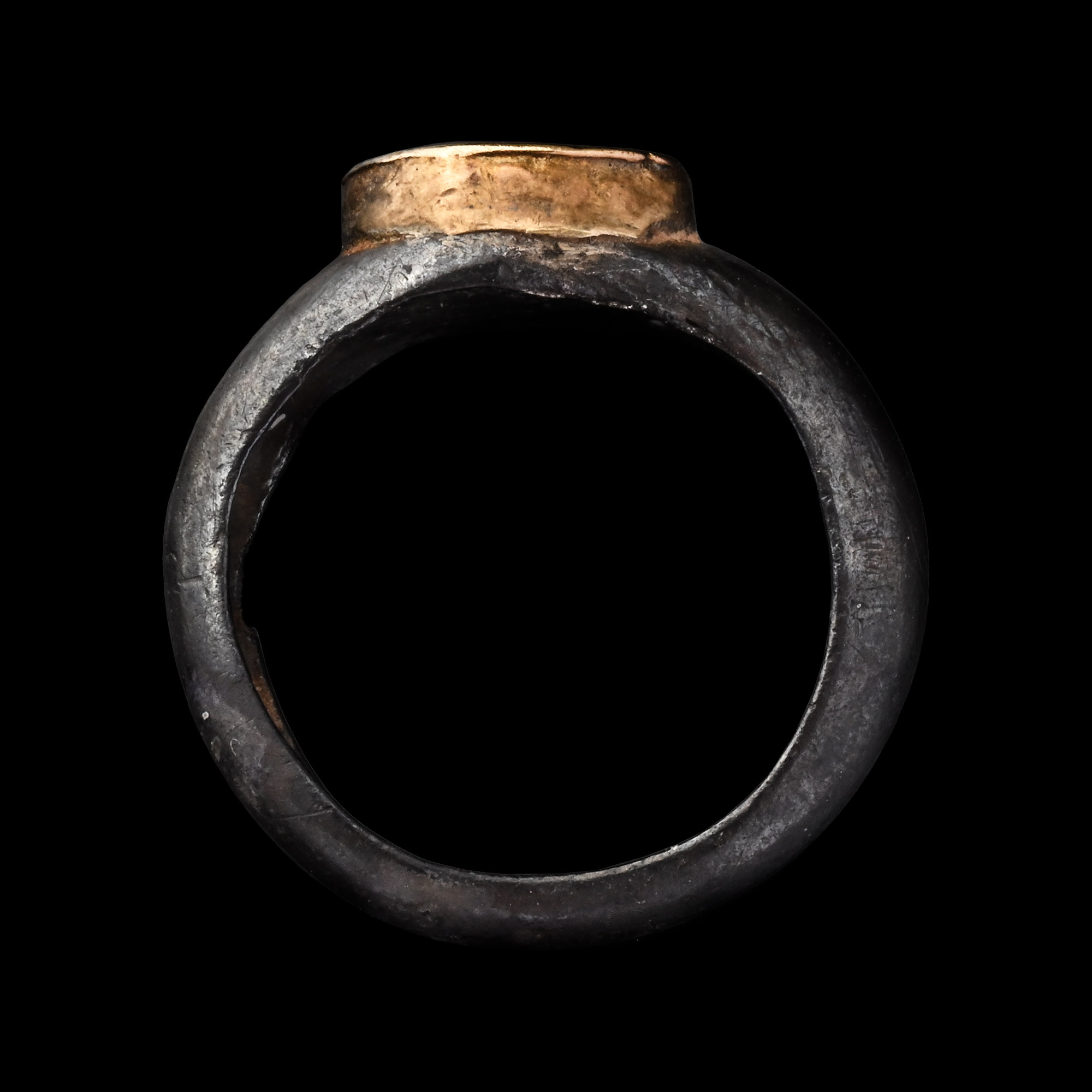 Byzantine Silver Ring with Gold Bezel with Inscription