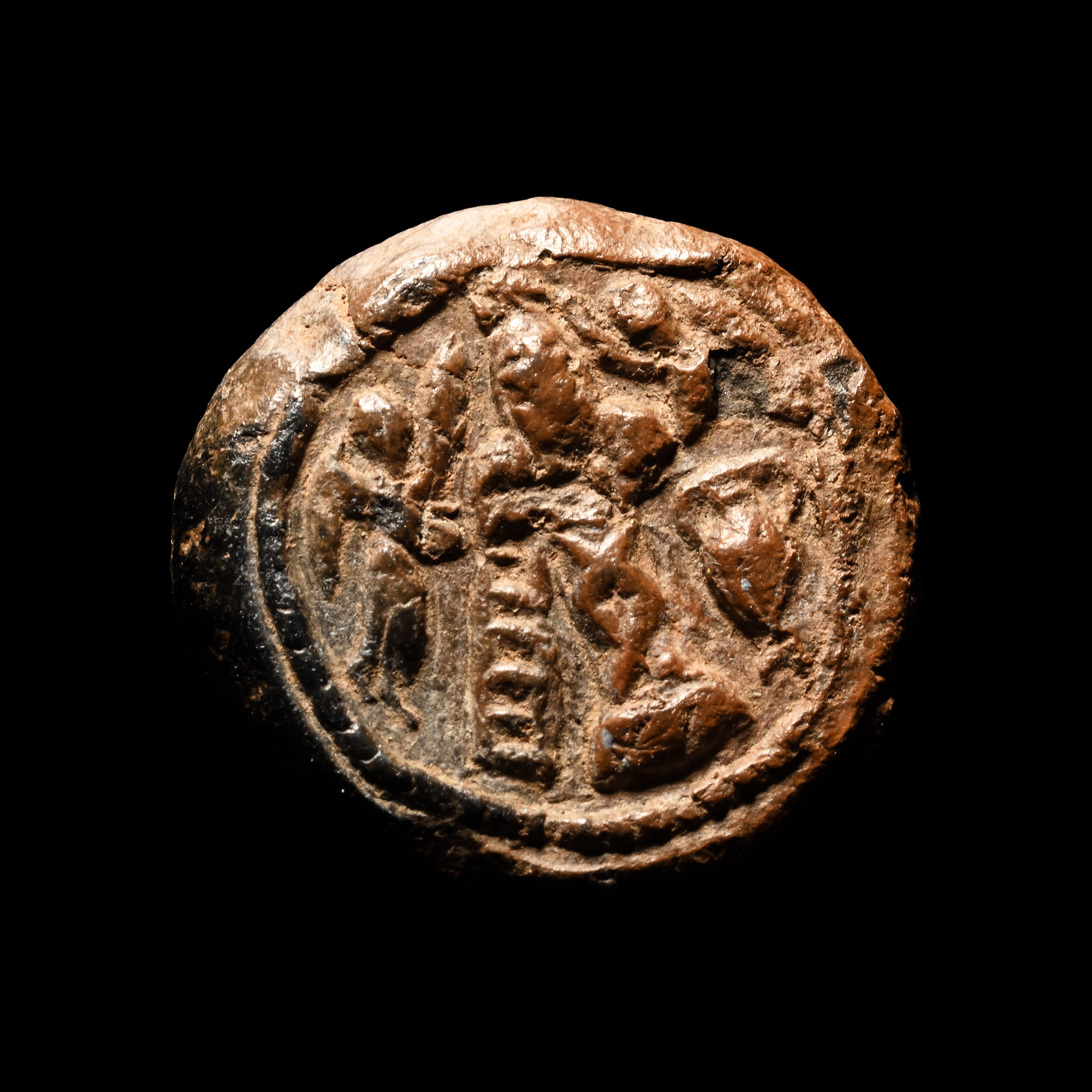 Byzantine Ceramic Bulla with Calvary Scene