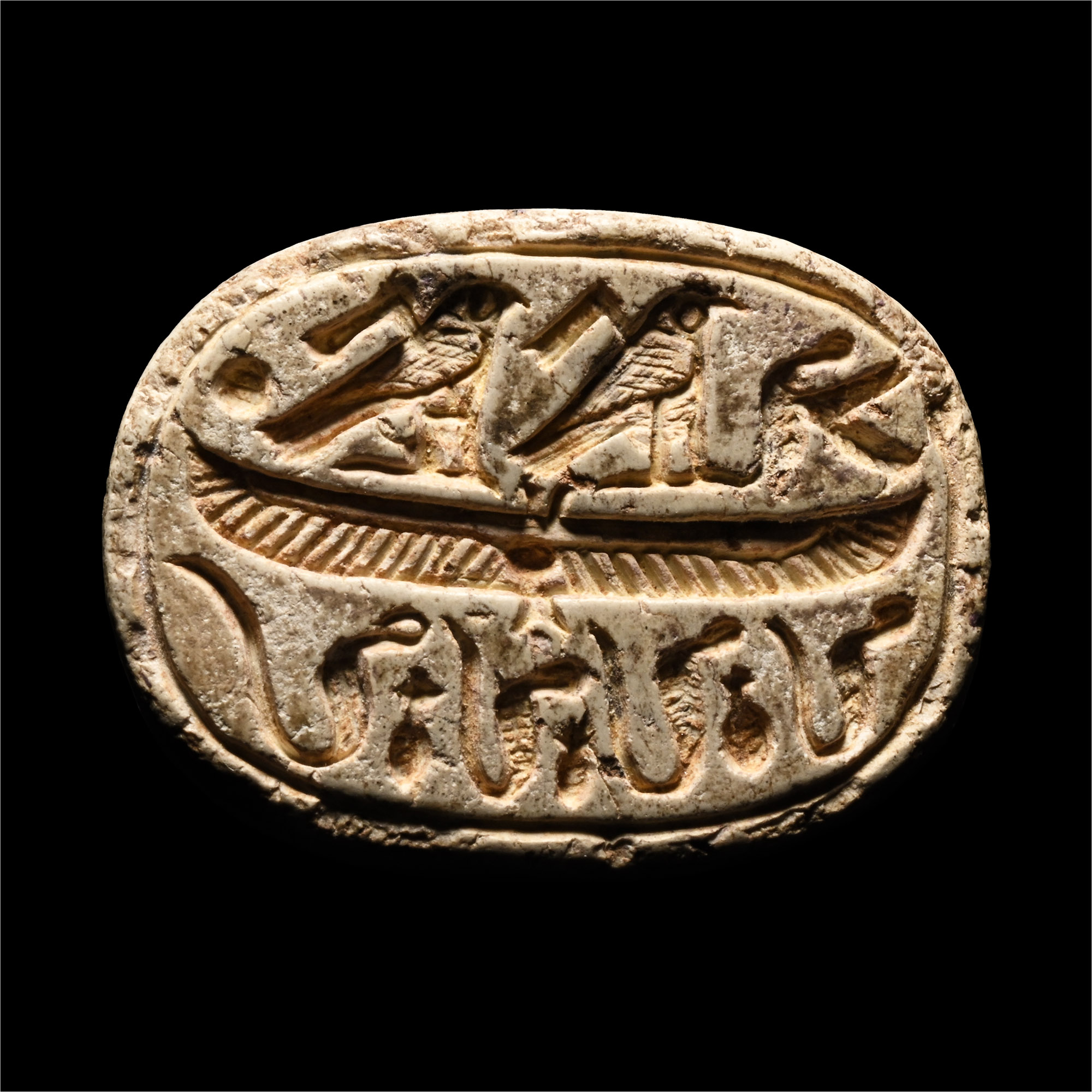 Egyptian Steatite Scarab with Religious Motifs
