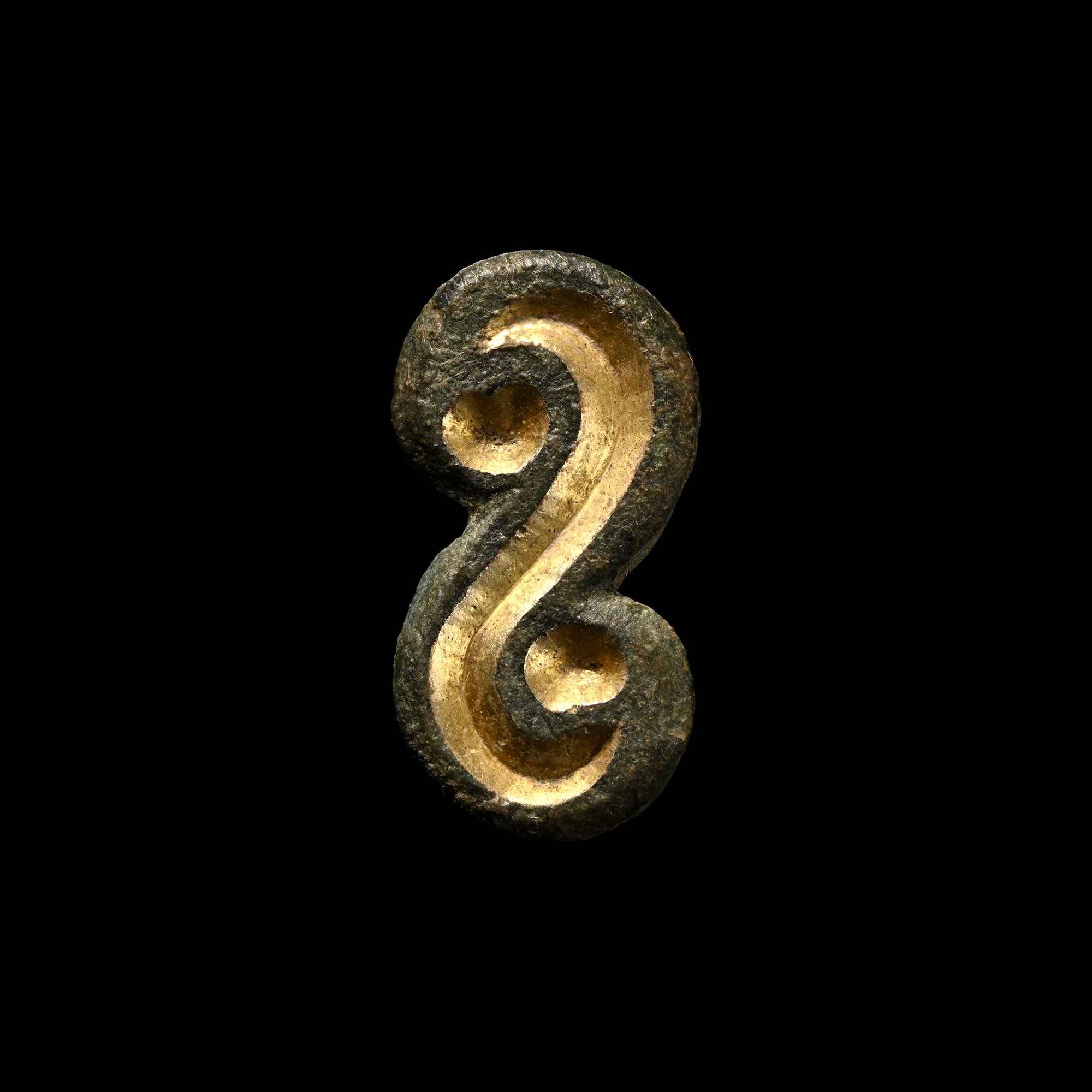 Anglo-Saxon Gilt Bronze Chip-Carved S-Shaped Brooch
