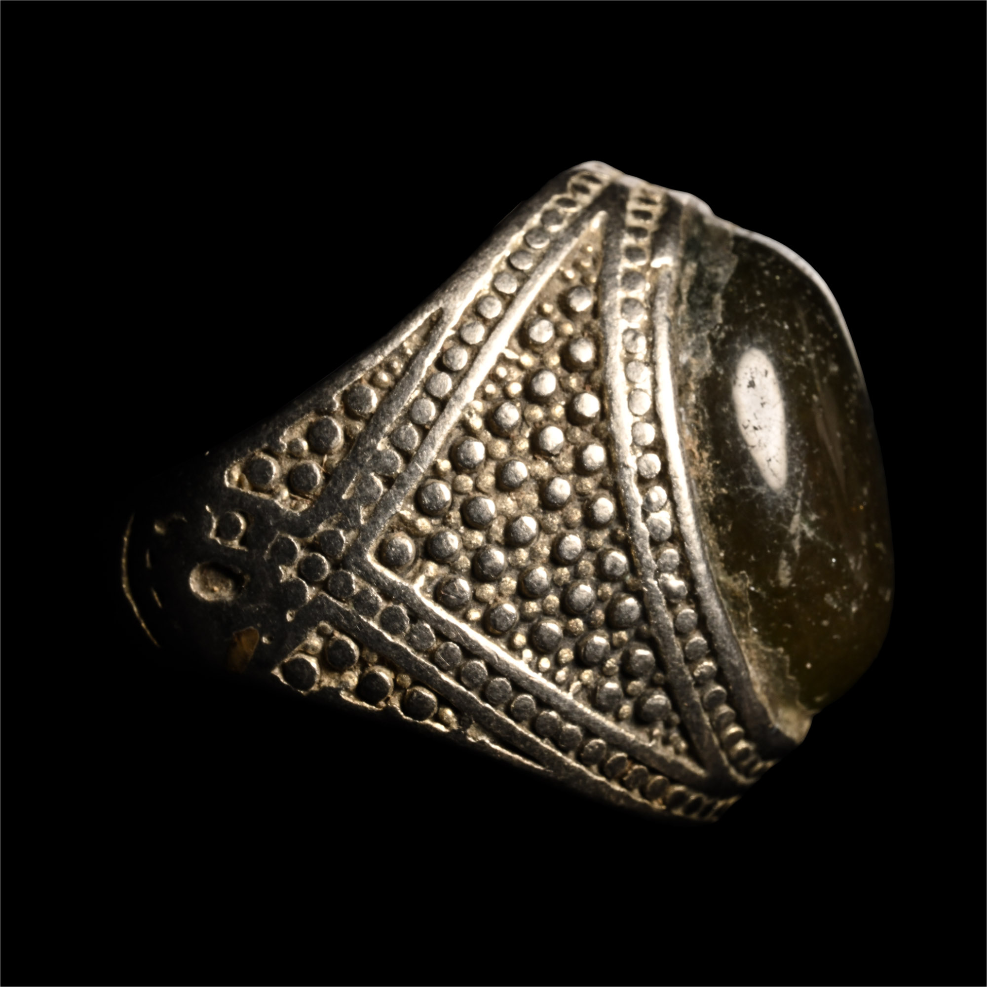 Bedouin Silver-Coloured Ring with Cabochon