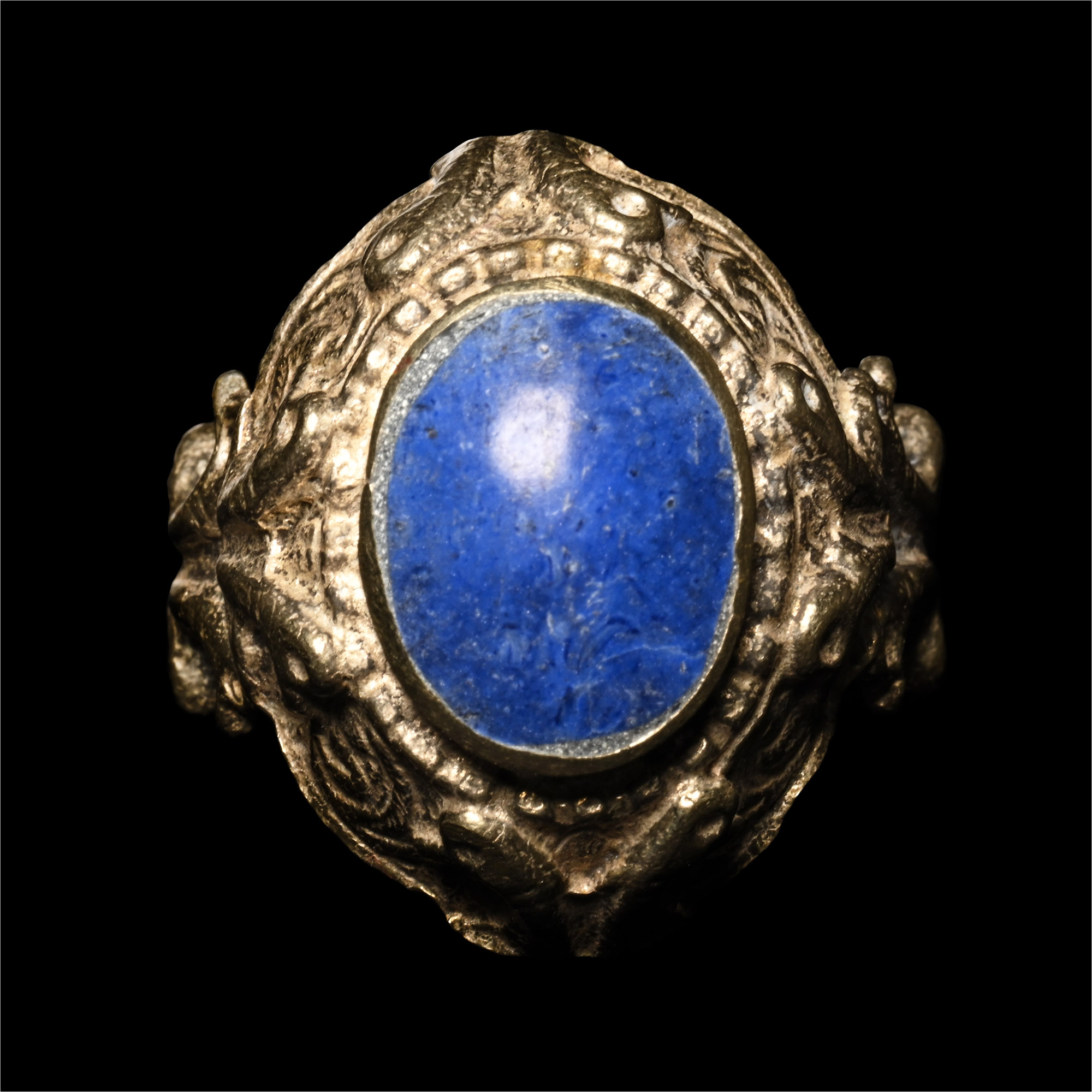 Bedouin Silver-Coloured Ring with Blue Cabochon
