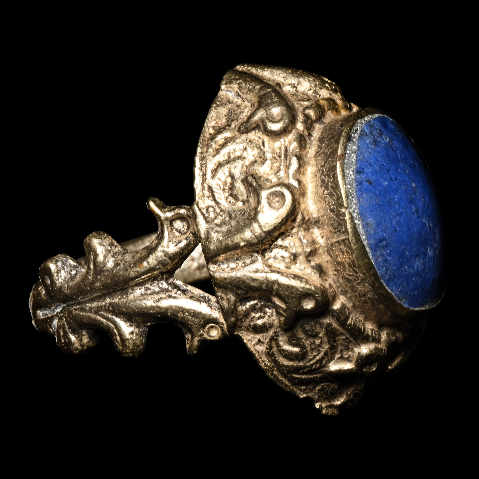 Bedouin Silver-Coloured Ring with Blue Cabochon