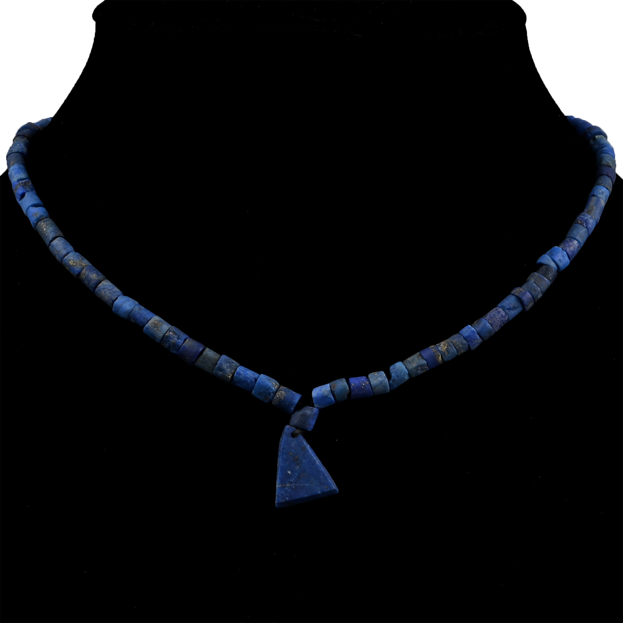 Lapis Lazuli Bead Necklace String with Triangular Pendant