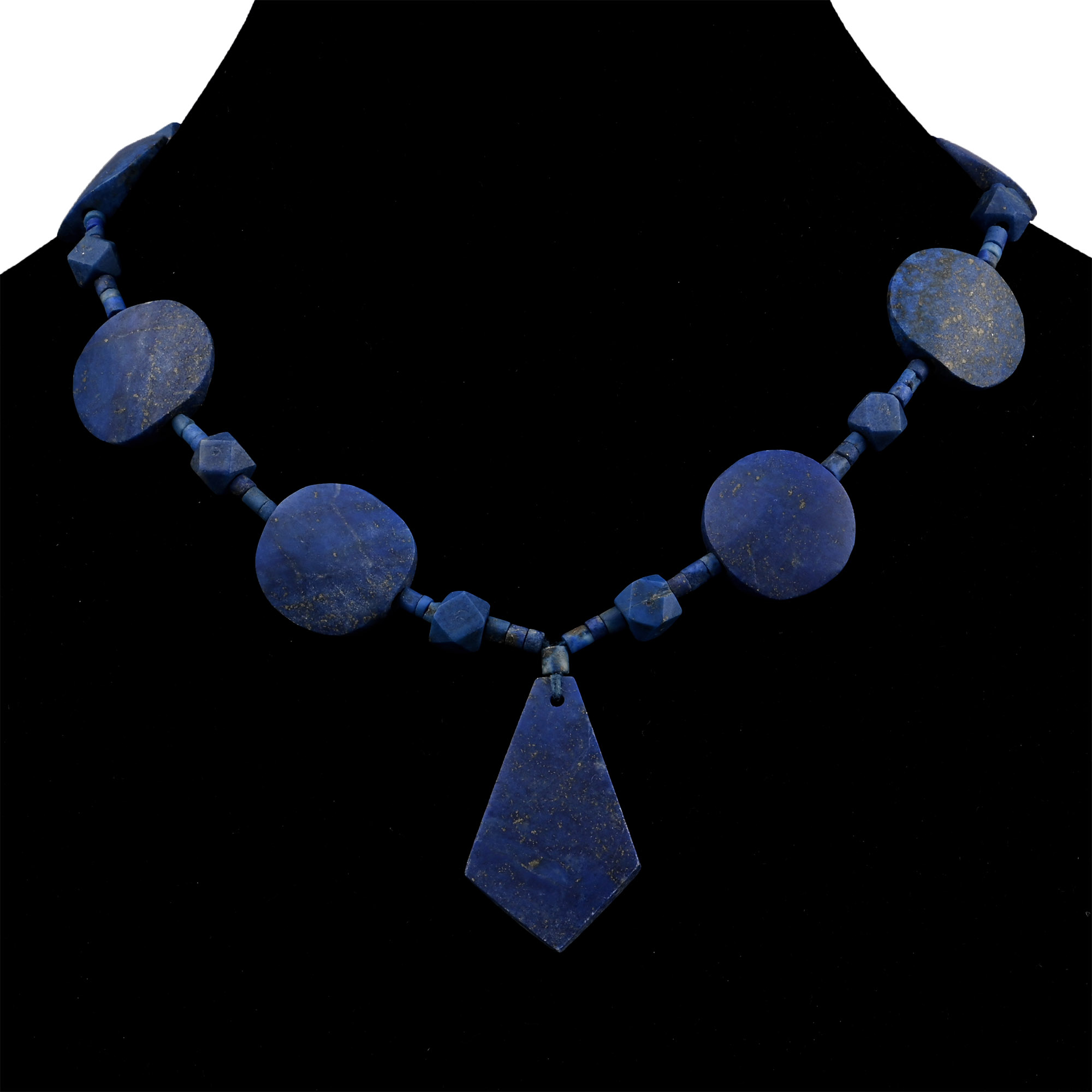 Lapis Lazuli Bead Necklace String with Axe-Shaped Pendant