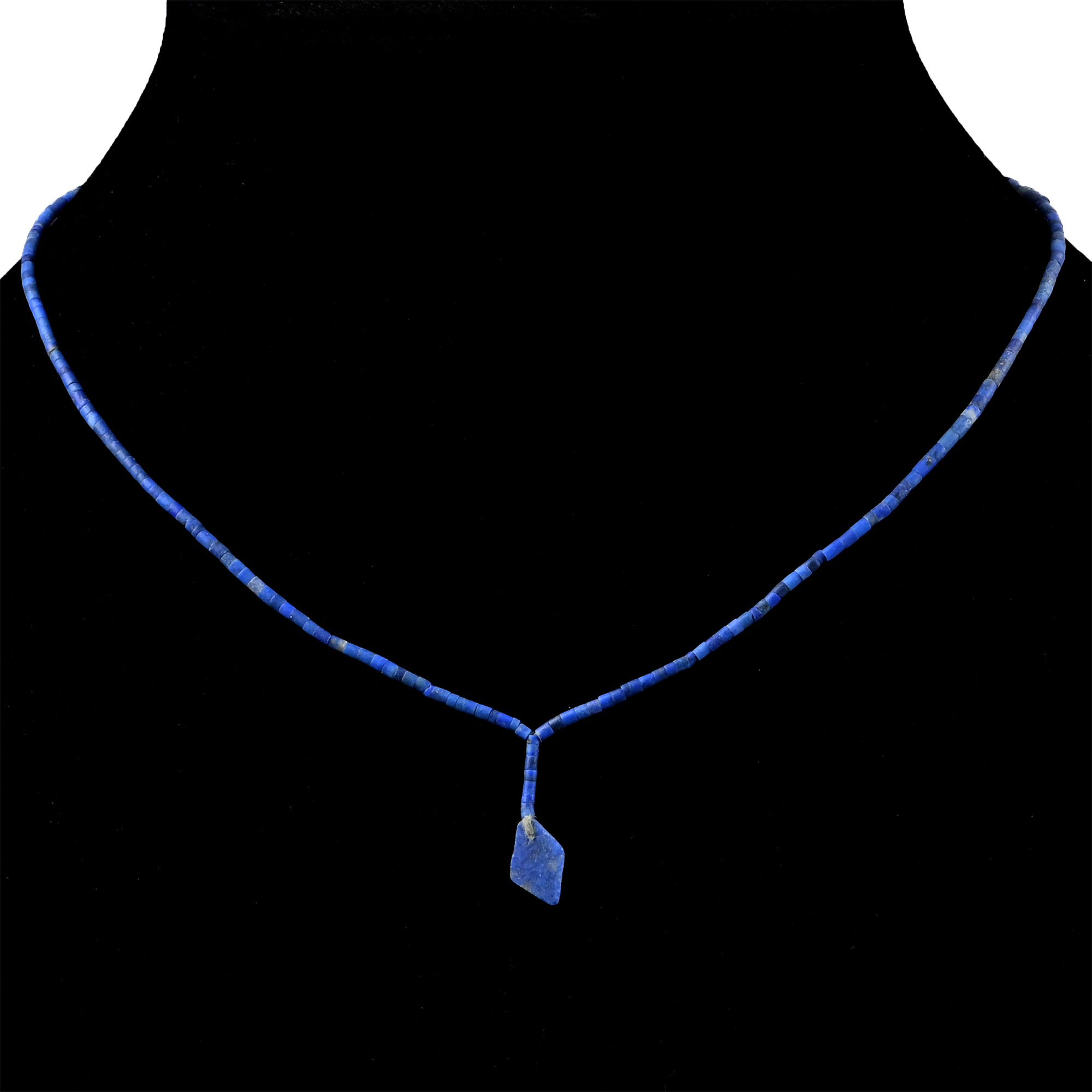 Lapis Lazuli Bead Necklace String with Lozenge Pendant