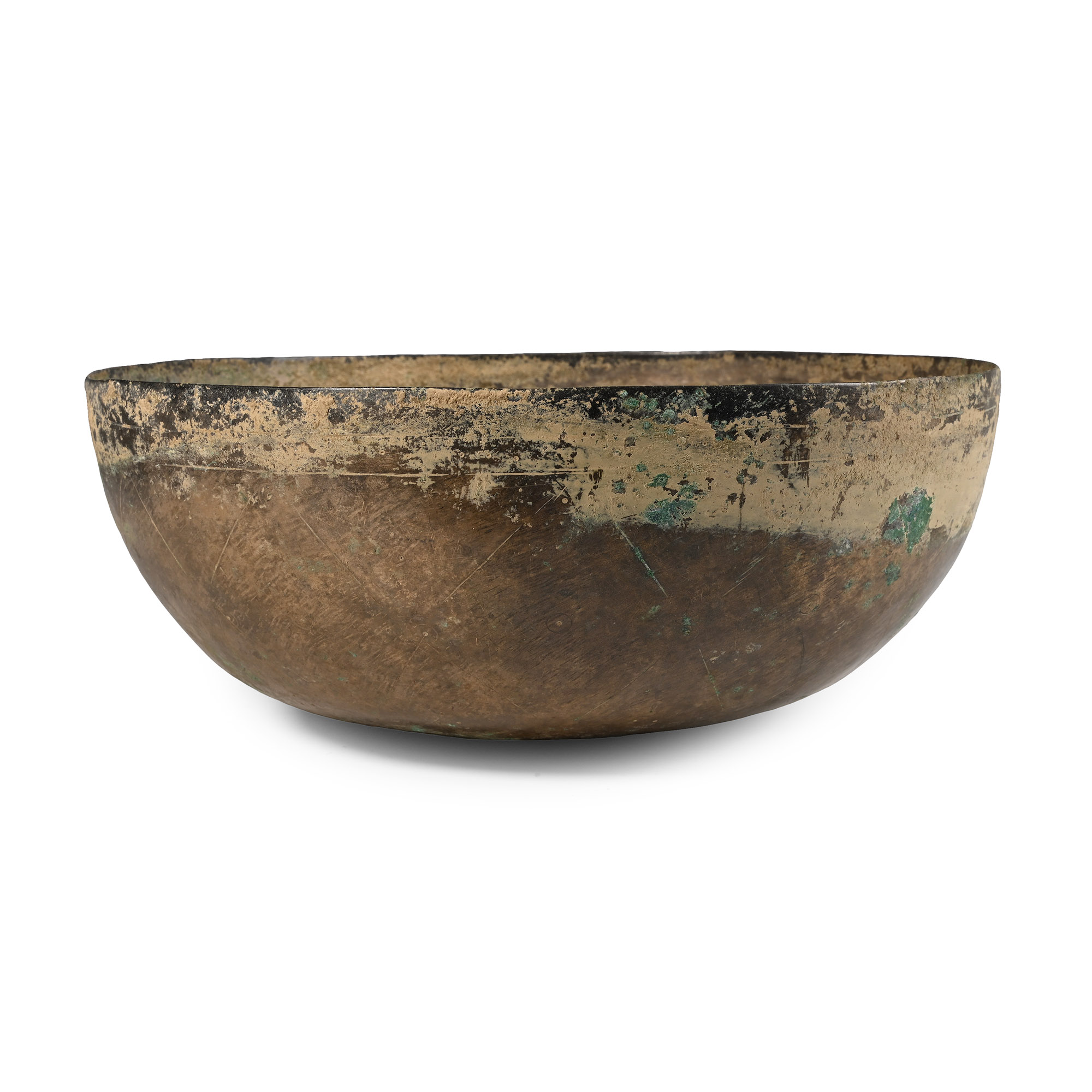 Large Qaznavid Bronze Bowl with Star-Burst Design and External Lozenges