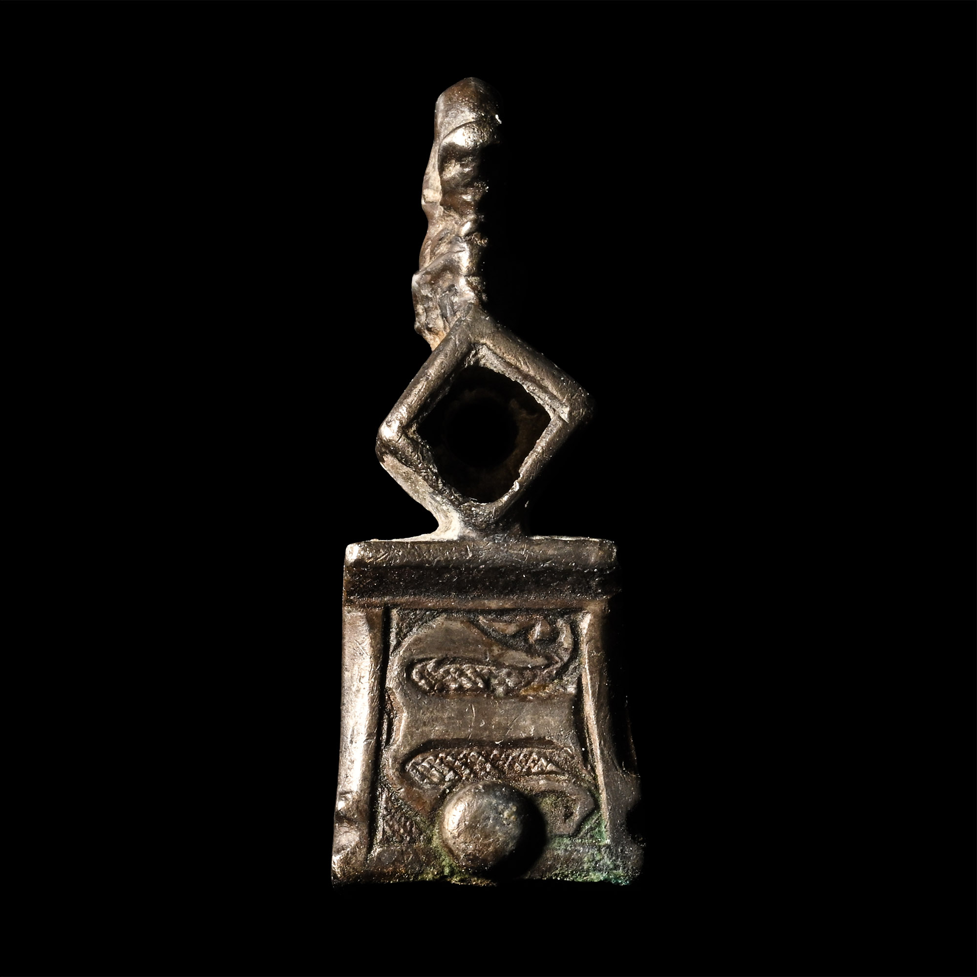 Medieval Silver Strap End with M for Maria