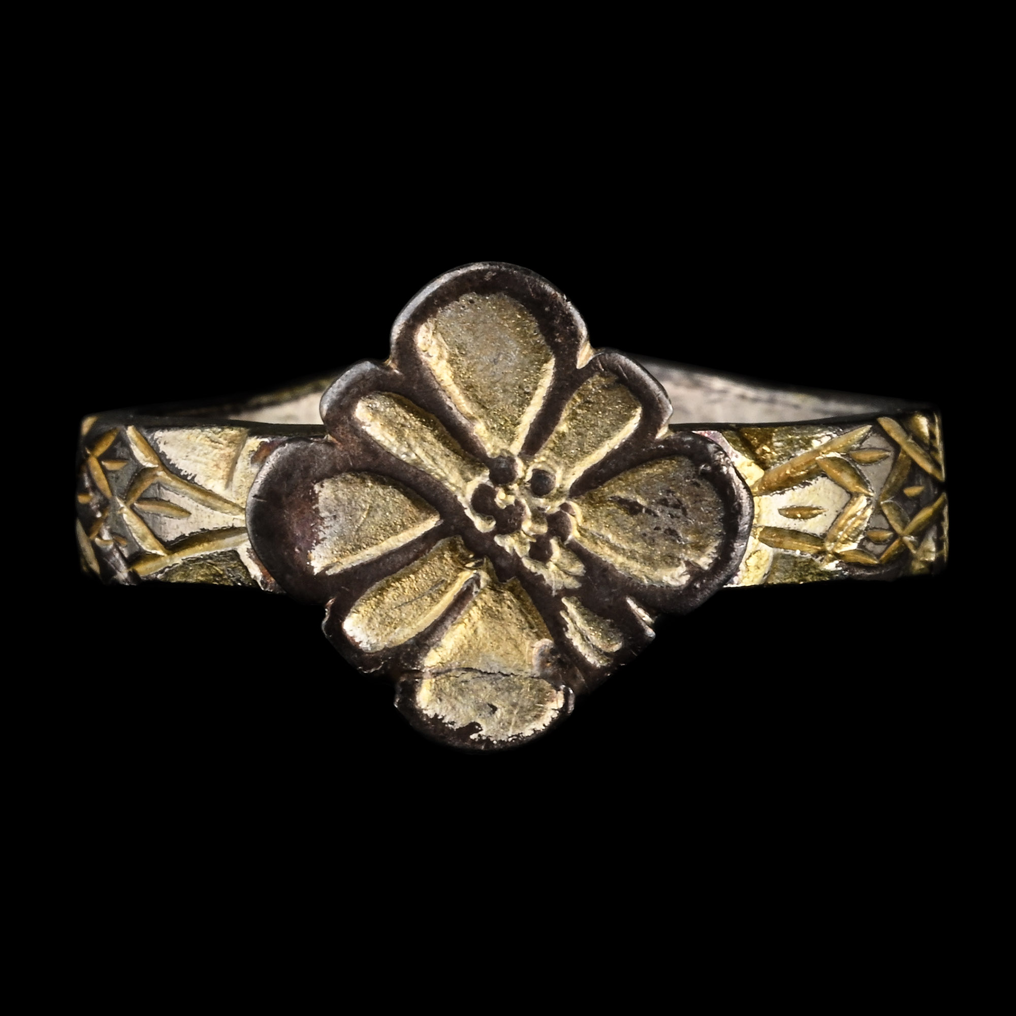 Medieval Silver-Gilt 'Clasped Hands' Ring with Flower