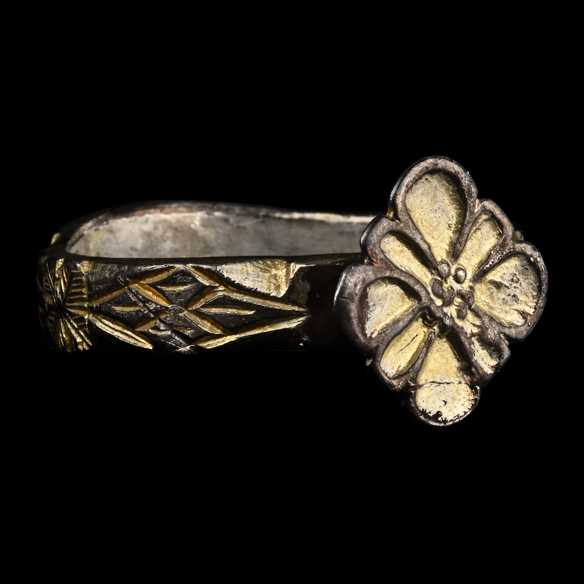 Medieval Silver-Gilt 'Clasped Hands' Ring with Flower