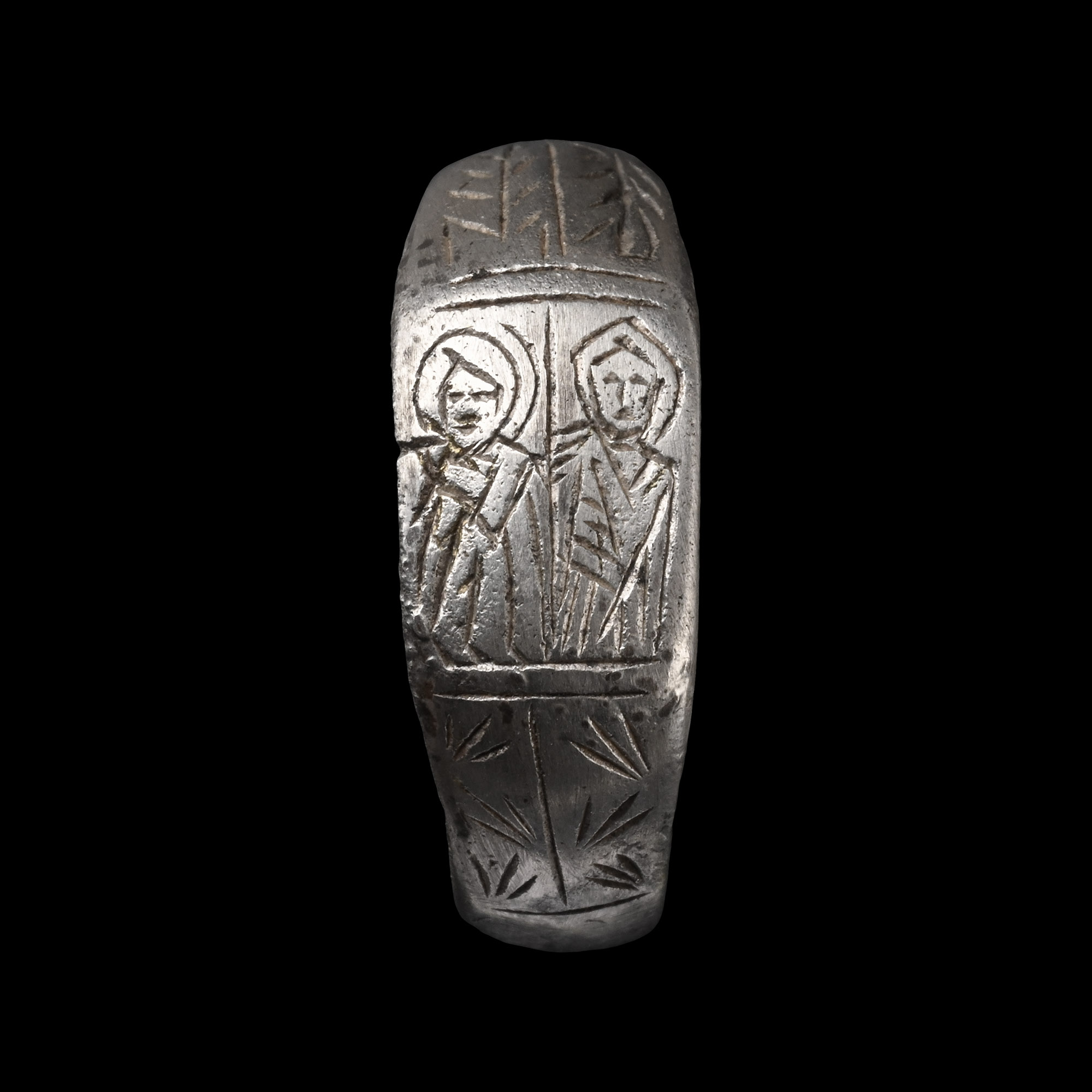 Medieval Silver Iconographic Ring with Saints