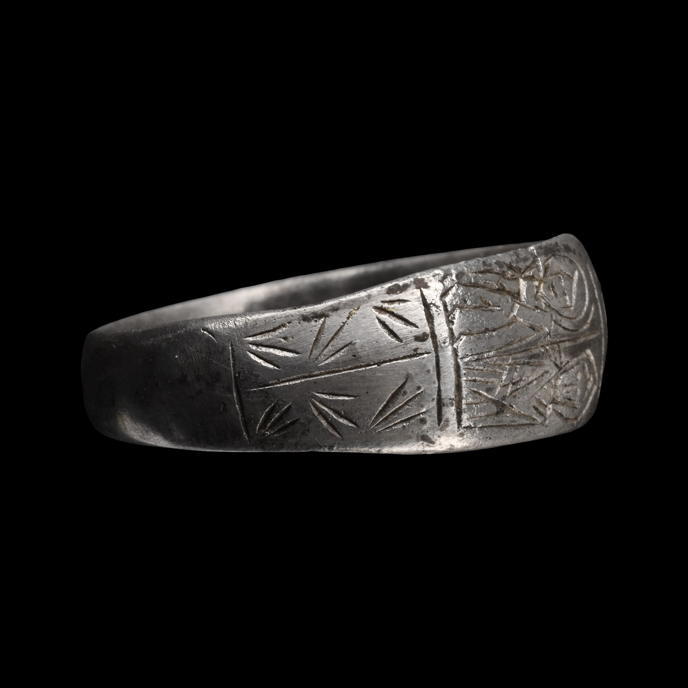 Medieval Silver Iconographic Ring with Saints