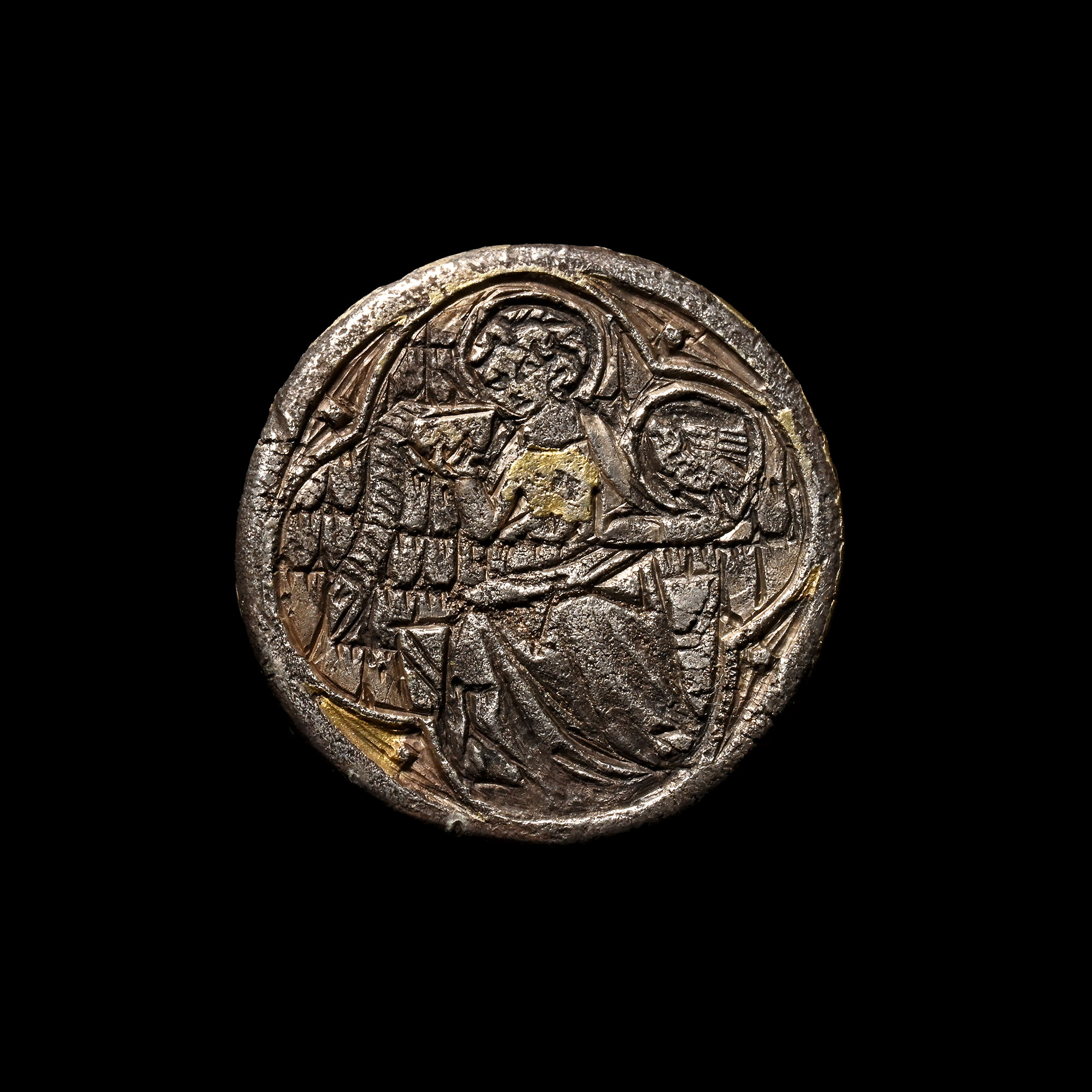 Medieval Silver-Gilt Reliquary Box Mount with Engraved Saint John the Evangelist in Quatrefoil