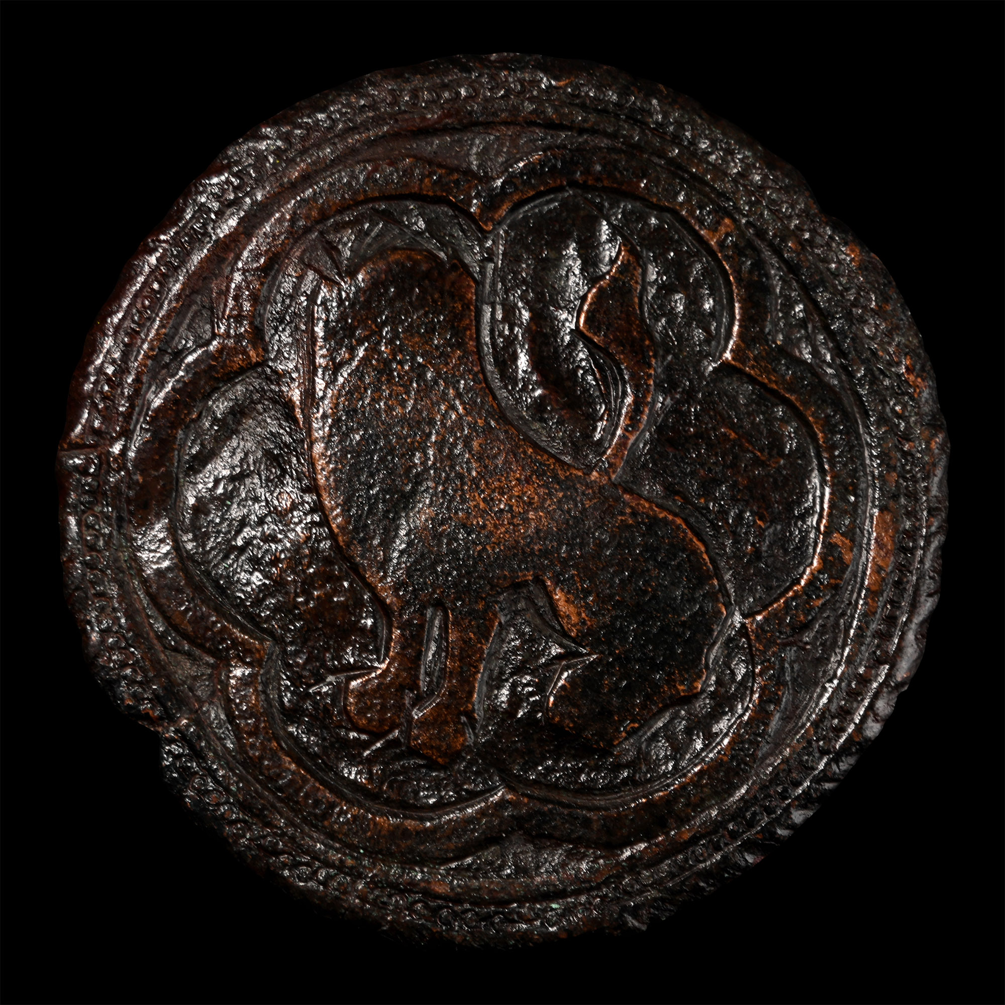 Large Medieval Knight's Bronze Heraldic Horse Harness Roundel with Lion