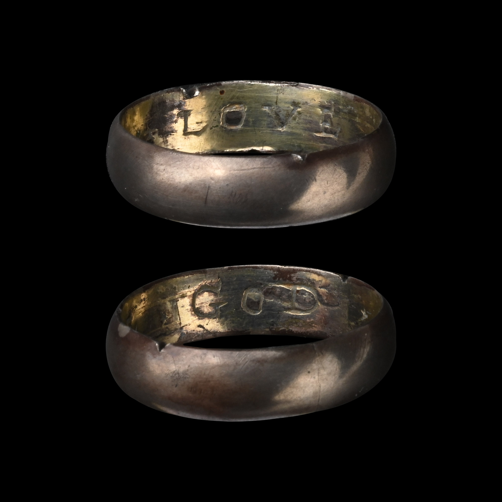 Tudor Period Silver-Gilt 'LOVE GOD' Posy Ring