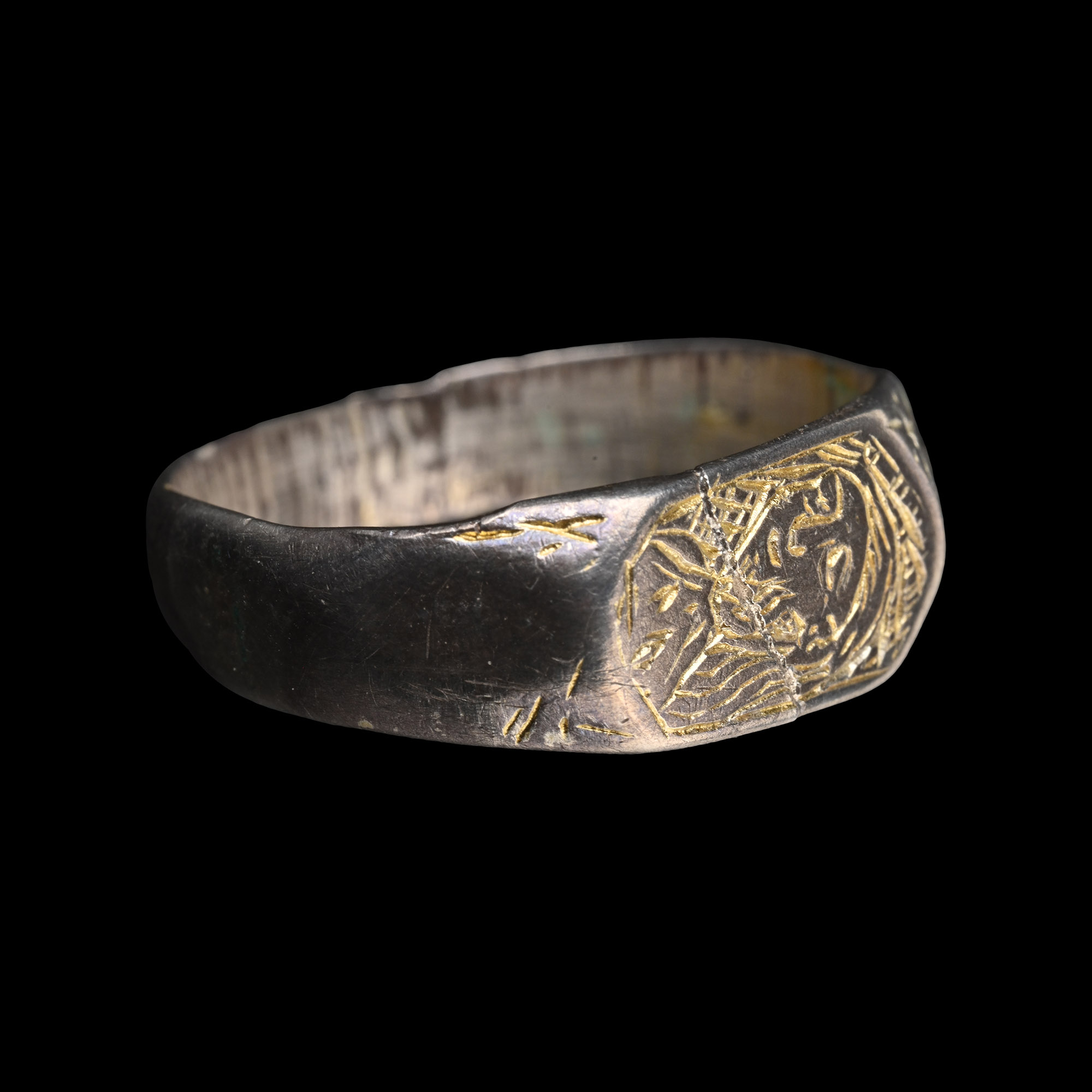 Medieval Silver-Gilt Iconographic Ring with Saint