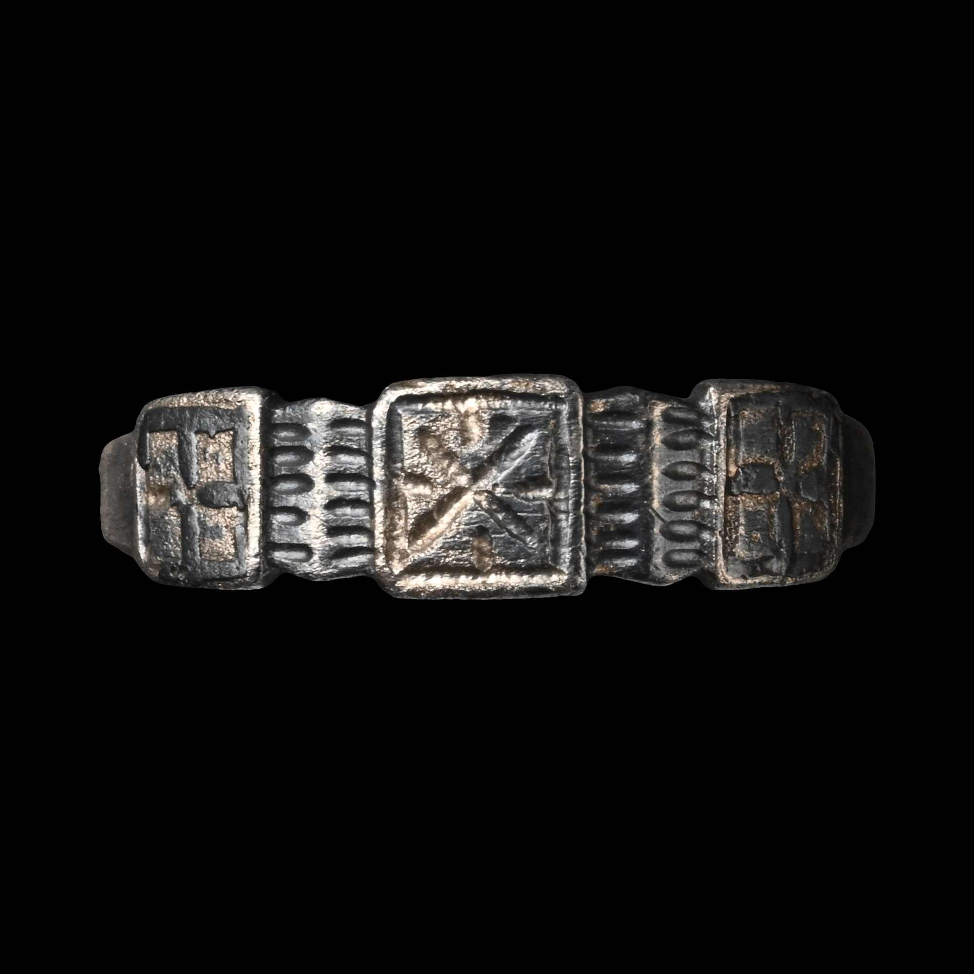Medieval Silver Ring with Crosses