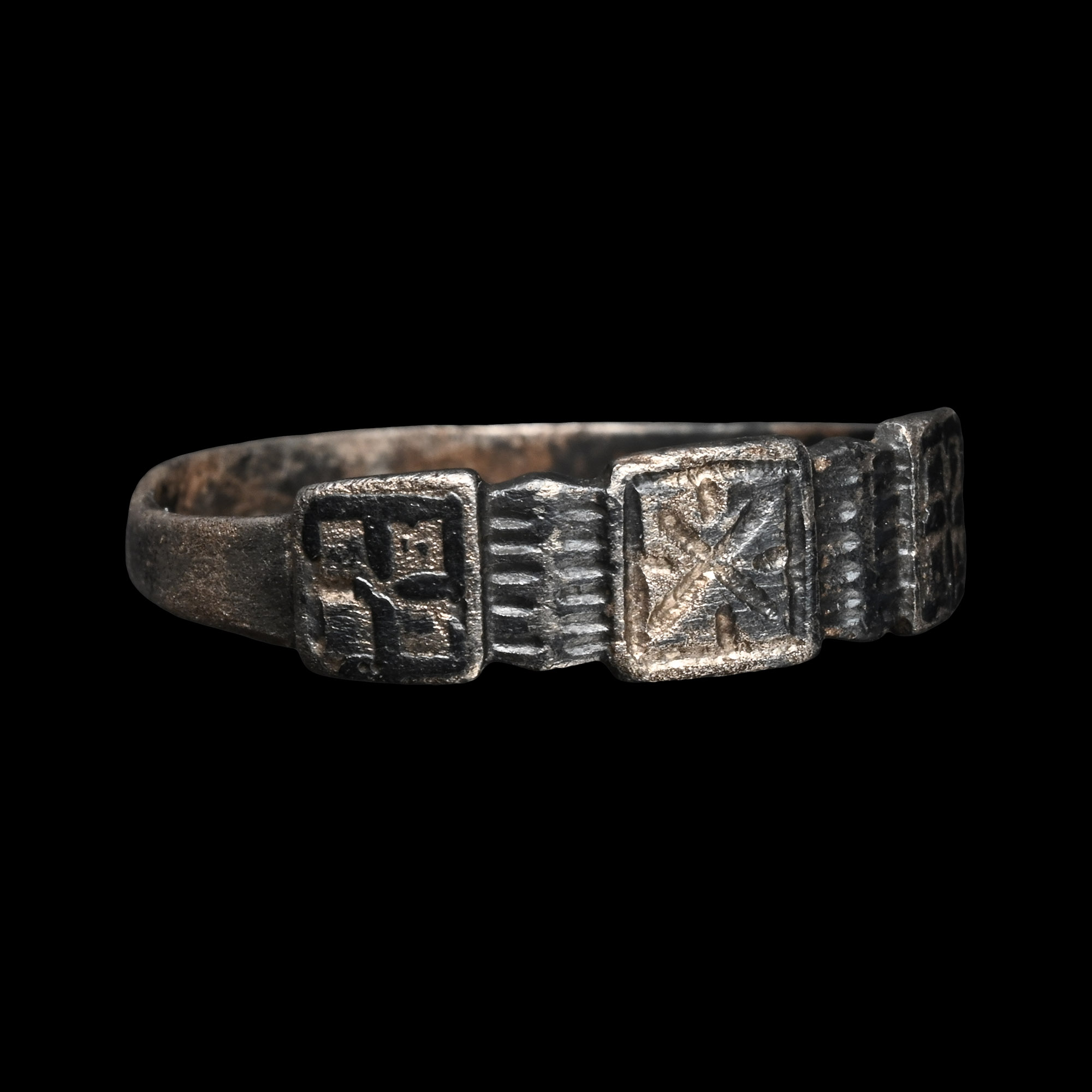 Medieval Silver Ring with Crosses